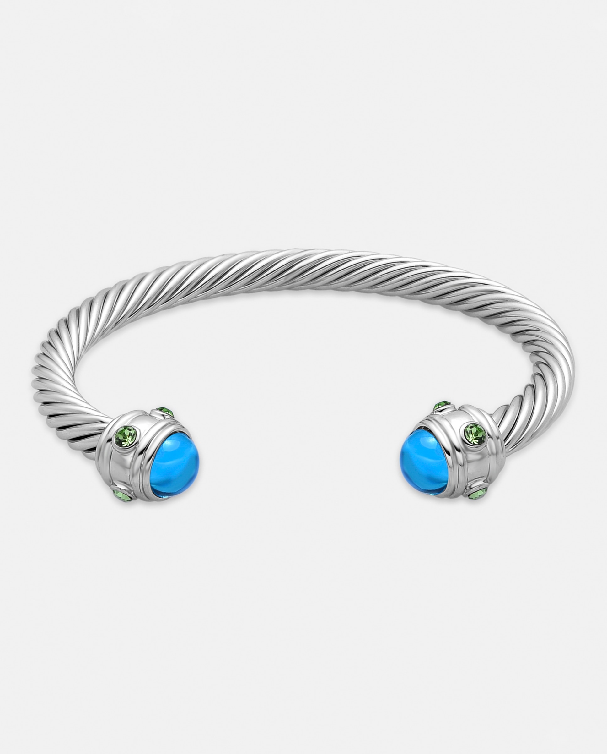 Pulseira de Corrente África Acabada em Ródio com Cristal Azul Prata-1