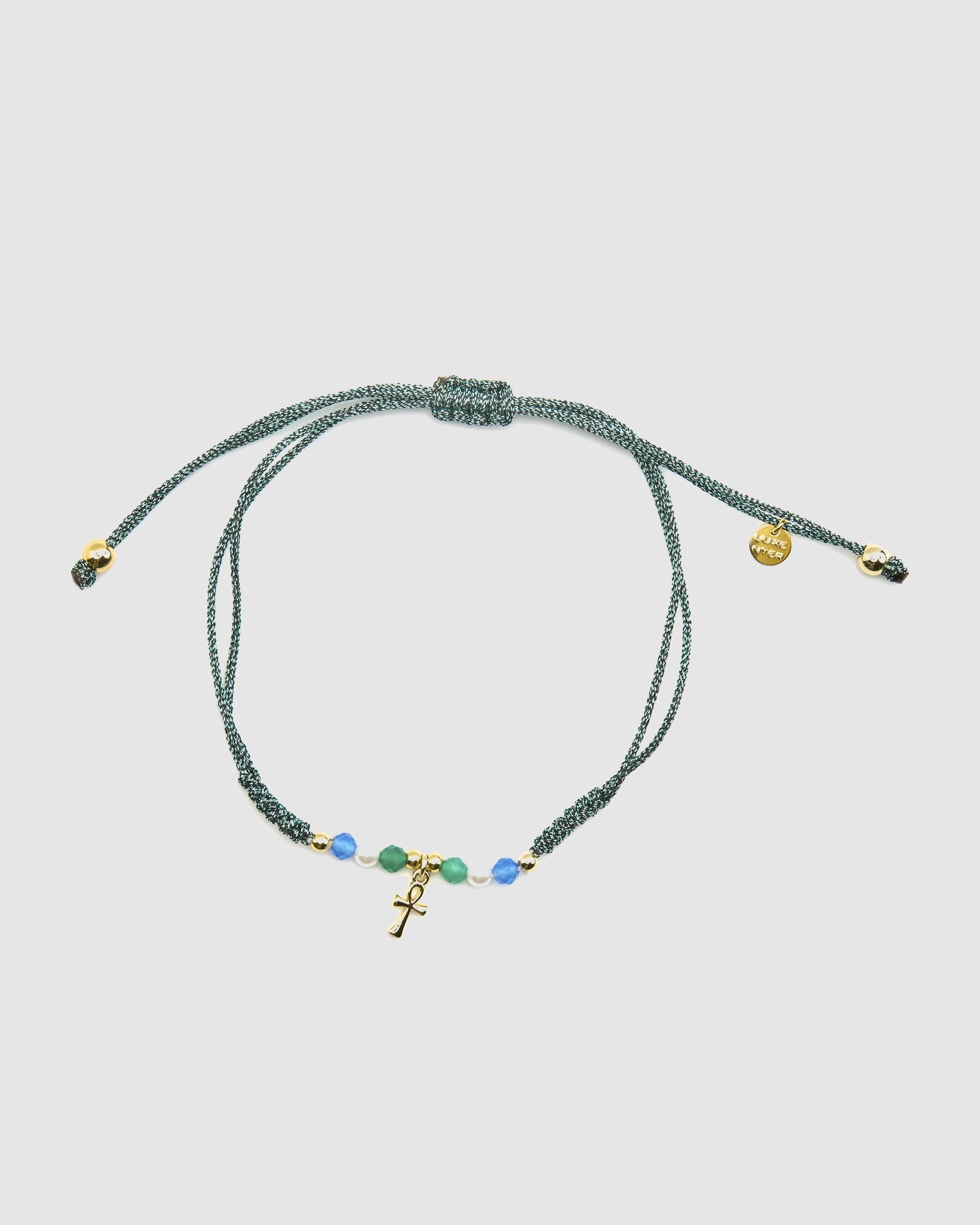 Pulseira Pide Un Deseo de Prata de Lei 925 com Acabamento em Ouro Amarelo de 18 Quilates com Cristal Azul Escuro Ouro-3