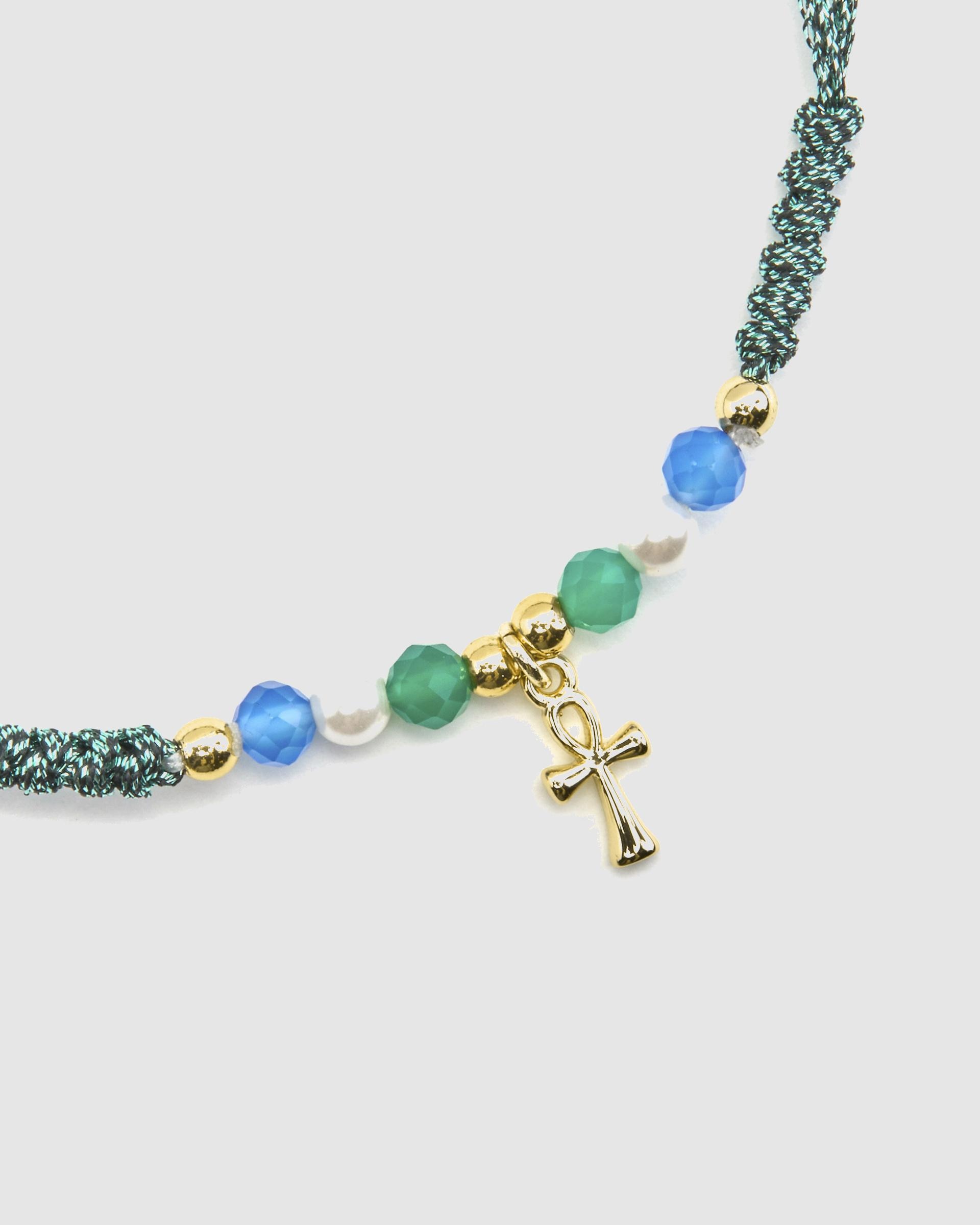 Pulseira Pide Un Deseo de Prata de Lei 925 com Acabamento em Ouro Amarelo de 18 Quilates com Cristal Azul Escuro Ouro-6