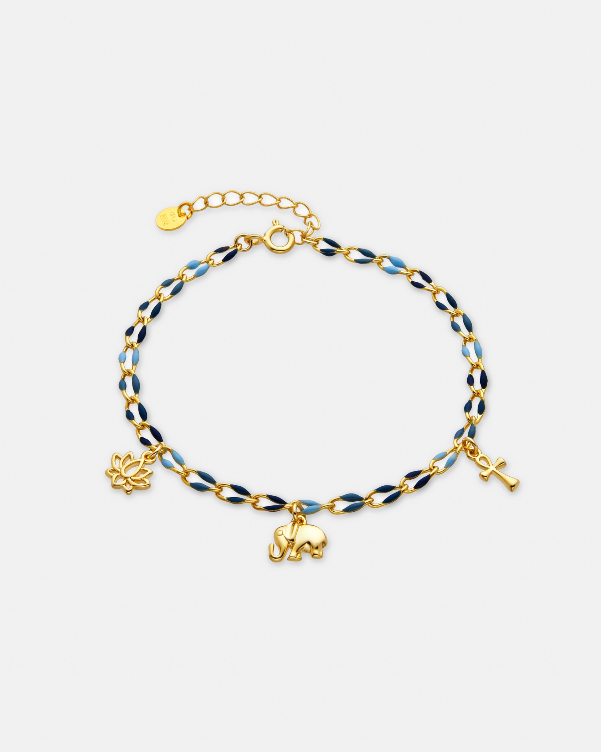 Imagem 0 de Pulseira Pide Un Deseo de Prata de Lei 925 Acabada em Ouro Amarelo de 18 Quilates com Lacado Azul