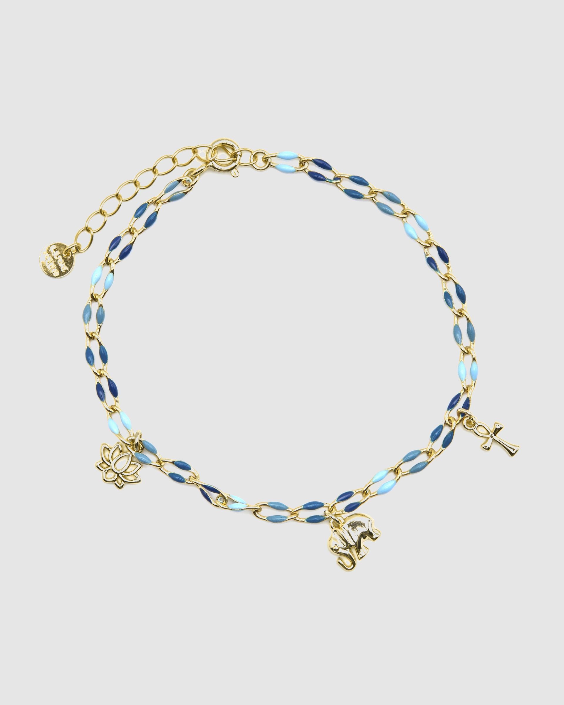 Pulseira Pide Un Deseo de Prata de Lei 925 Acabada em Ouro Amarelo de 18 Quilates com Lacado Azul Dourado-3