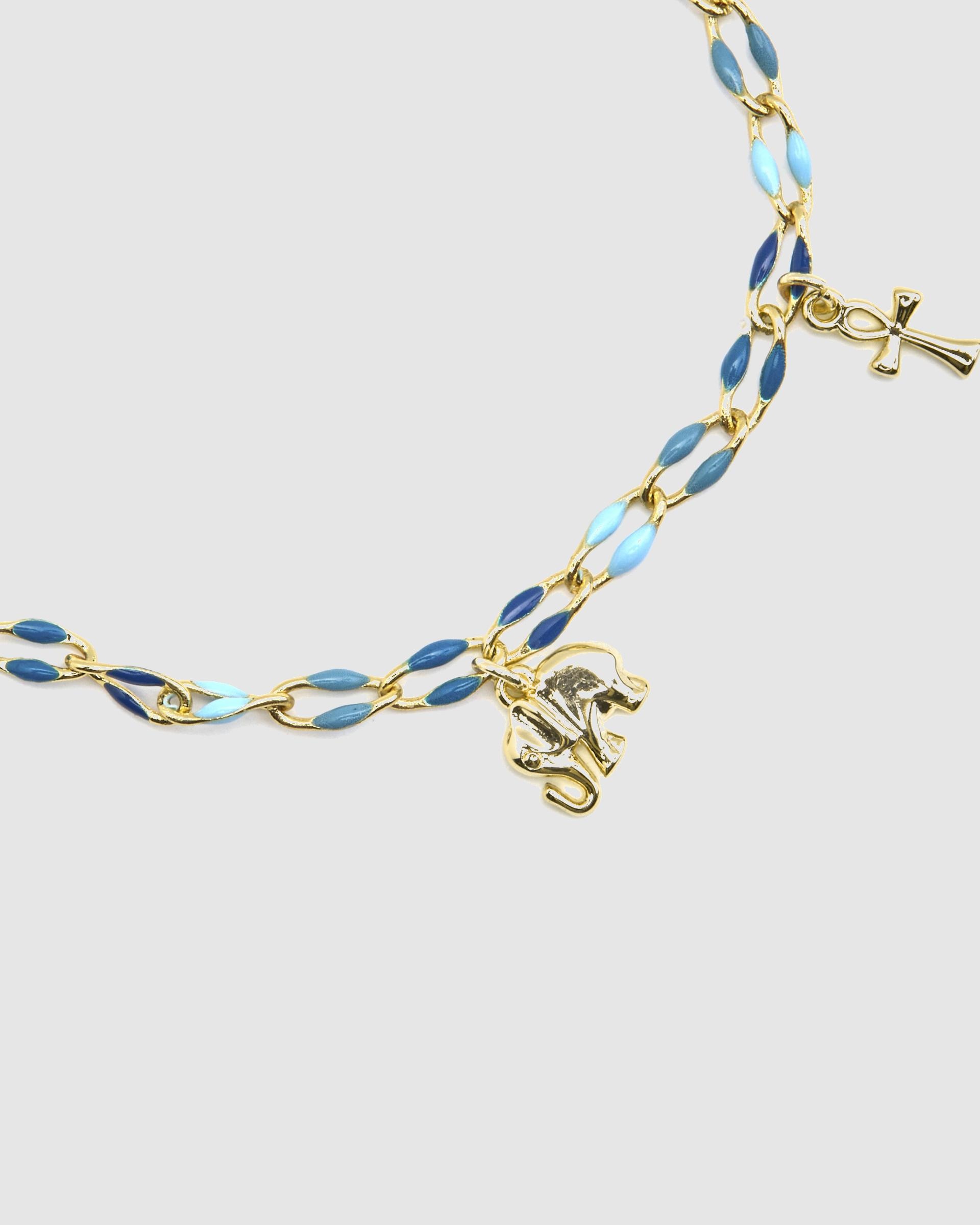 Pulseira Pide Un Deseo de Prata de Lei 925 Acabada em Ouro Amarelo de 18 Quilates com Lacado Azul Dourado-6