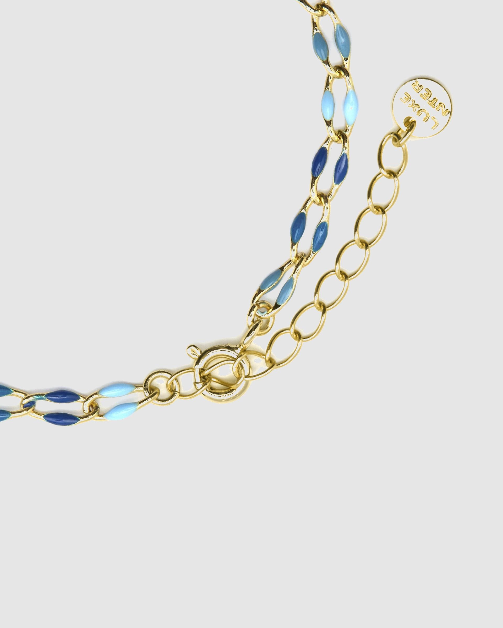 Pulseira Pide Un Deseo de Prata de Lei 925 Acabada em Ouro Amarelo de 18 Quilates com Lacado Azul Dourado-7