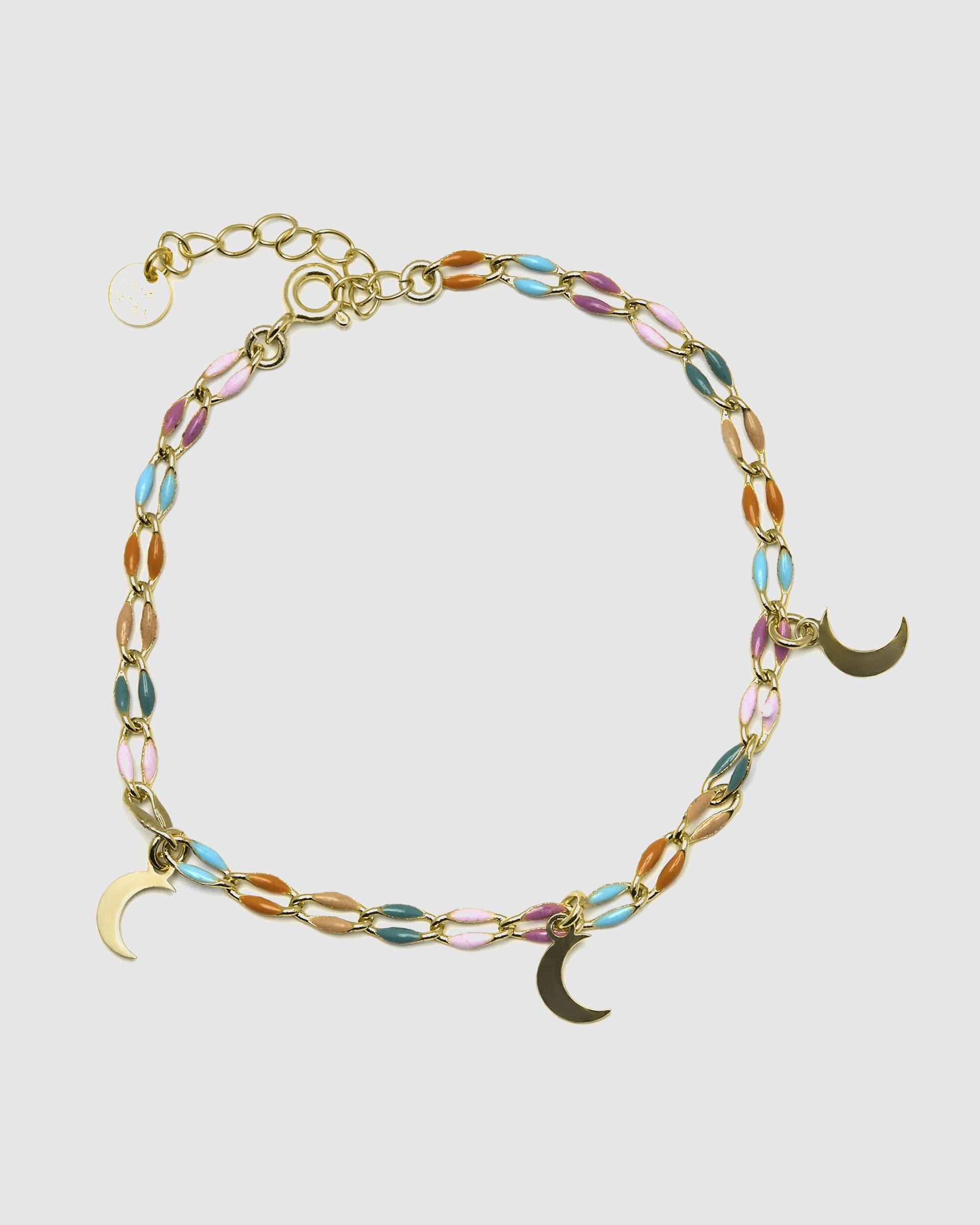 Pulseira de Corrente Make a Wish de Prata de Lei 925 Acabada em Ouro Amarelo de 18 Quilates com Lacado Multicolor Ouro-3