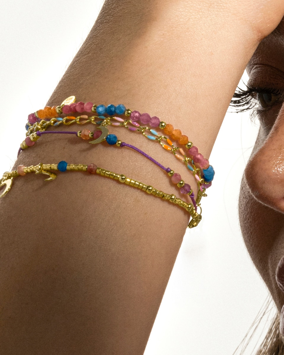 Pulseira de Corrente Make a Wish de Prata de Lei 925 Acabada em Ouro Amarelo de 18 Quilates com Lacado Multicolor Ouro-4