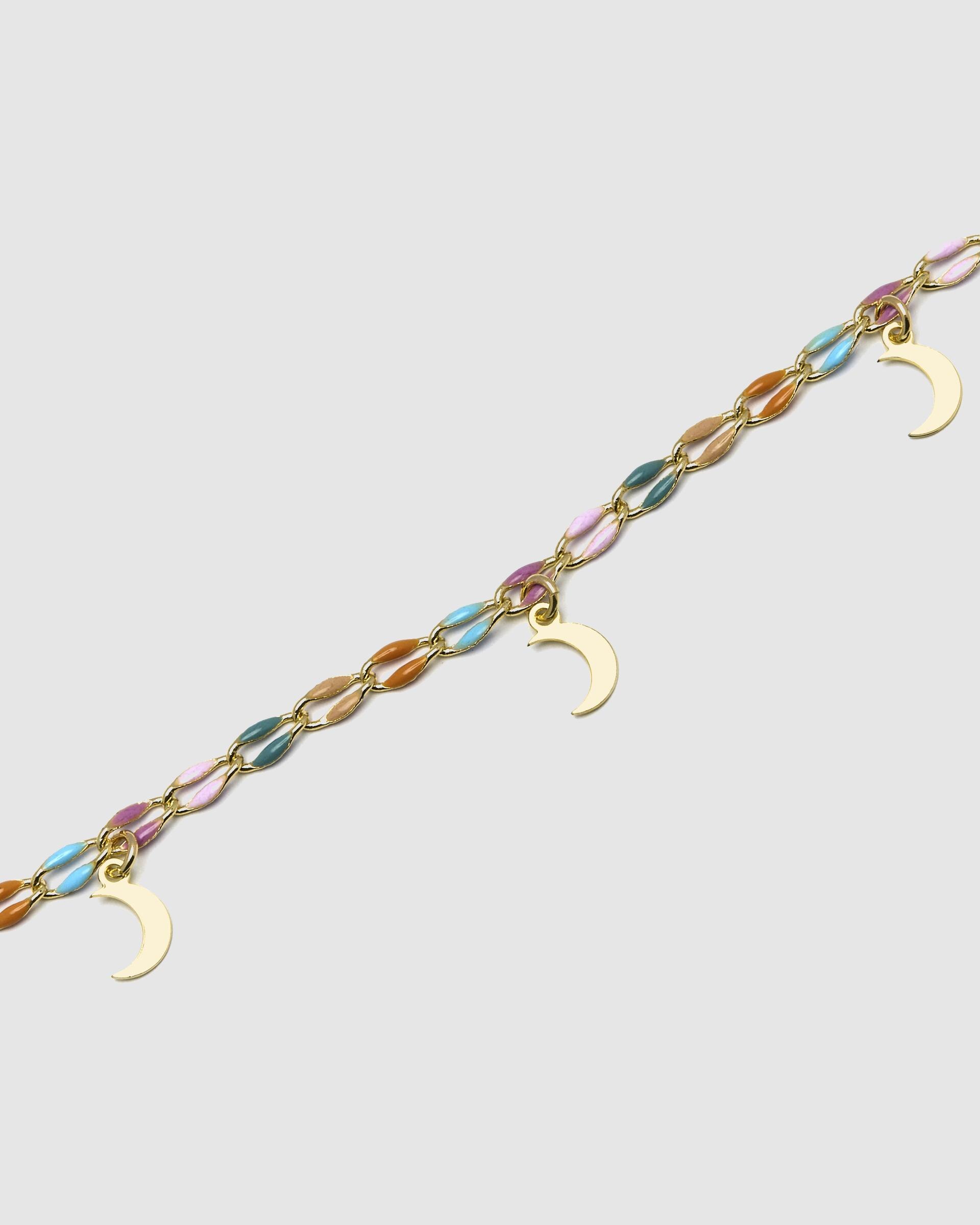 Pulseira de Corrente Make a Wish de Prata de Lei 925 Acabada em Ouro Amarelo de 18 Quilates com Lacado Multicolor Ouro-6