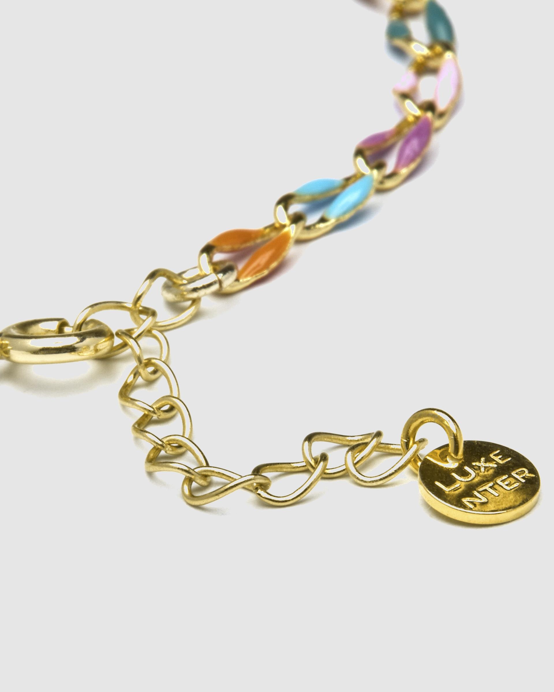 Pulseira de Corrente Make a Wish de Prata de Lei 925 Acabada em Ouro Amarelo de 18 Quilates com Lacado Multicolor Ouro-7