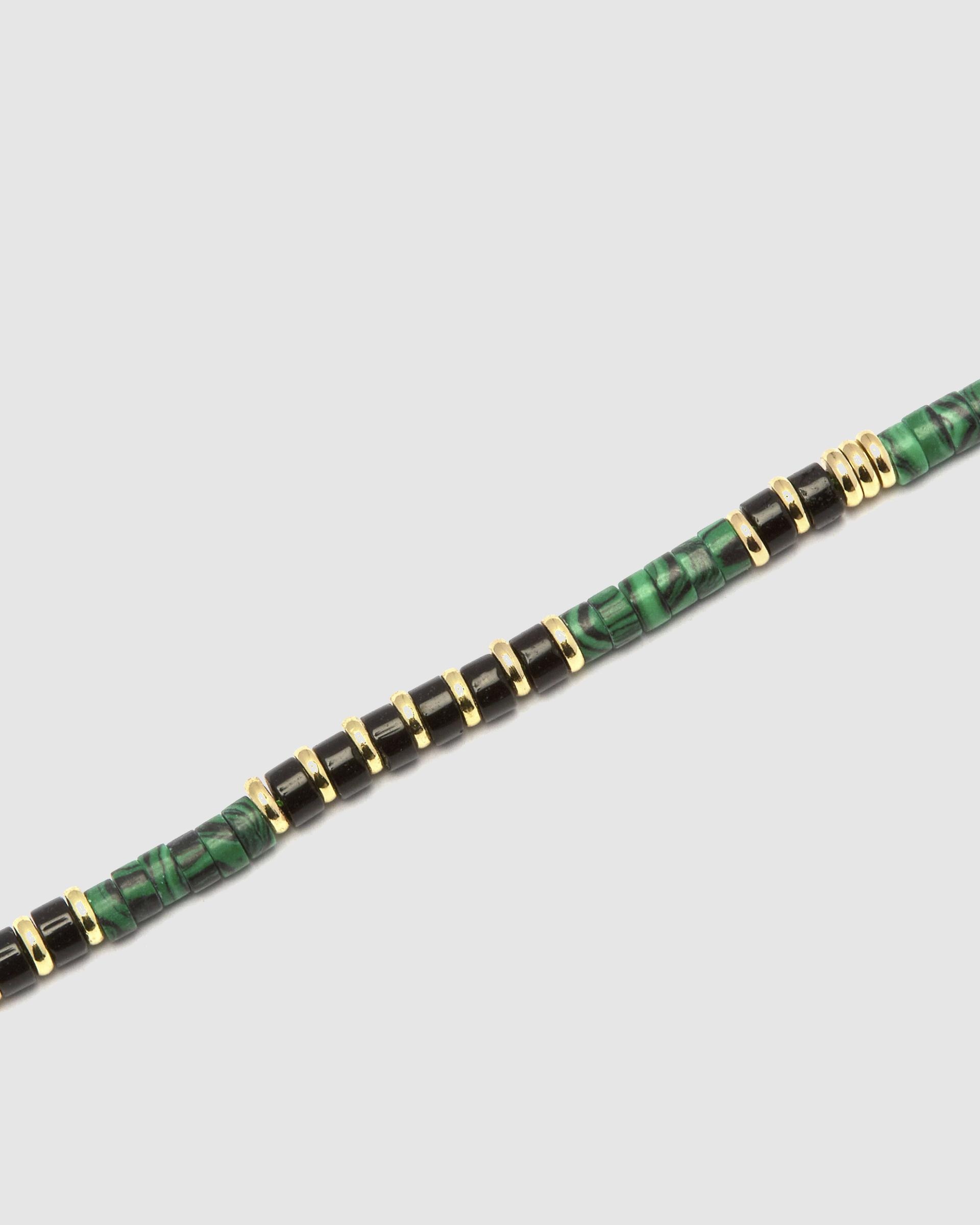 Pulseira de Corrente Trendy de Prata de Lei 925 Acabada em Ouro Amarelo de 18 Quilates com Malaquita Ouro-6