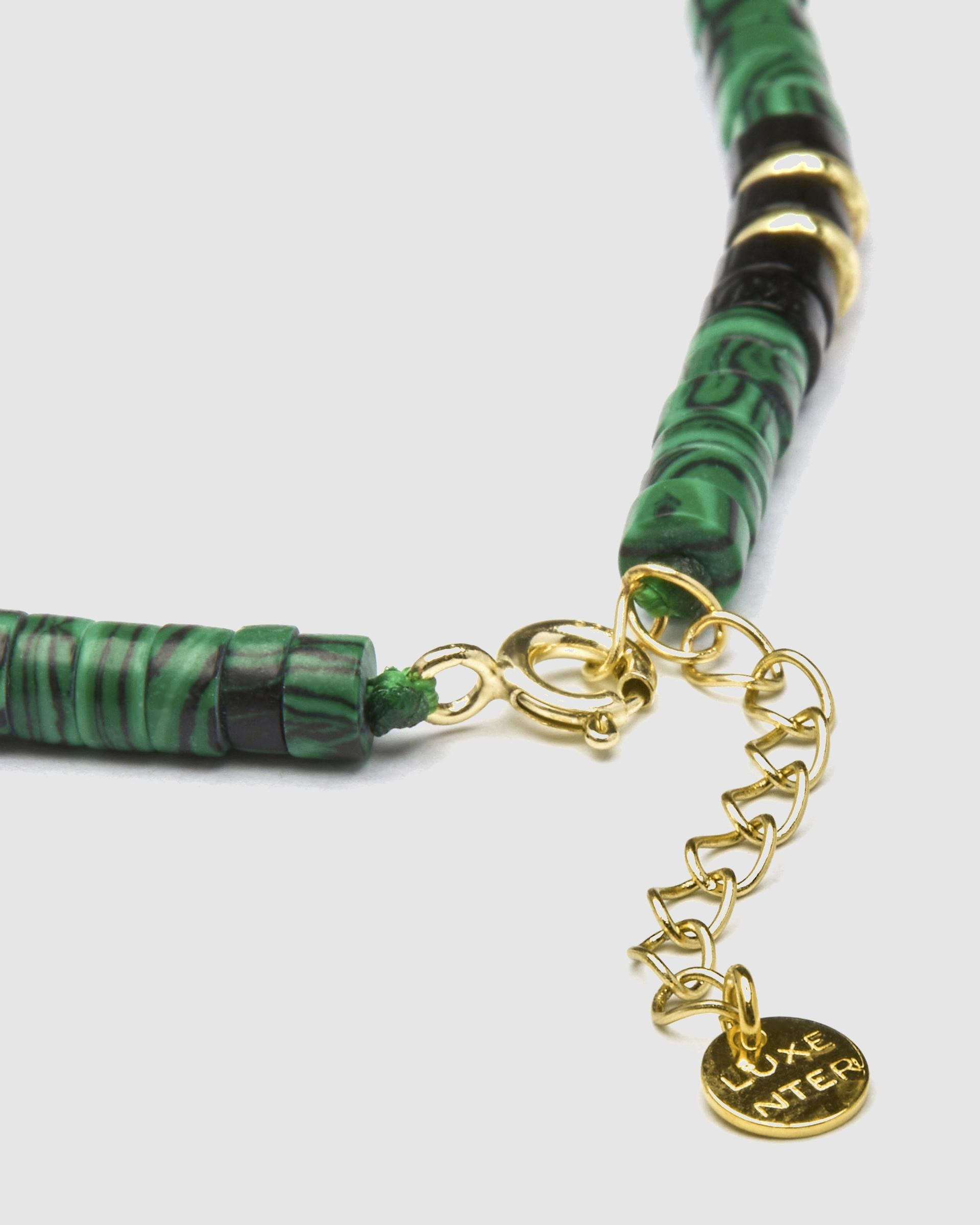 Pulseira de Corrente Trendy de Prata de Lei 925 Acabada em Ouro Amarelo de 18 Quilates com Malaquita Ouro-7