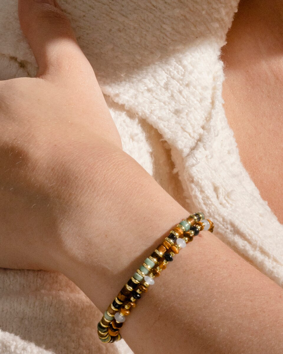 Pulseira de Corrente Trendy de Prata de Lei 925 com Acabamento em Ouro Amarelo de 18 Quilates com Olho de Tigre Ouro-4