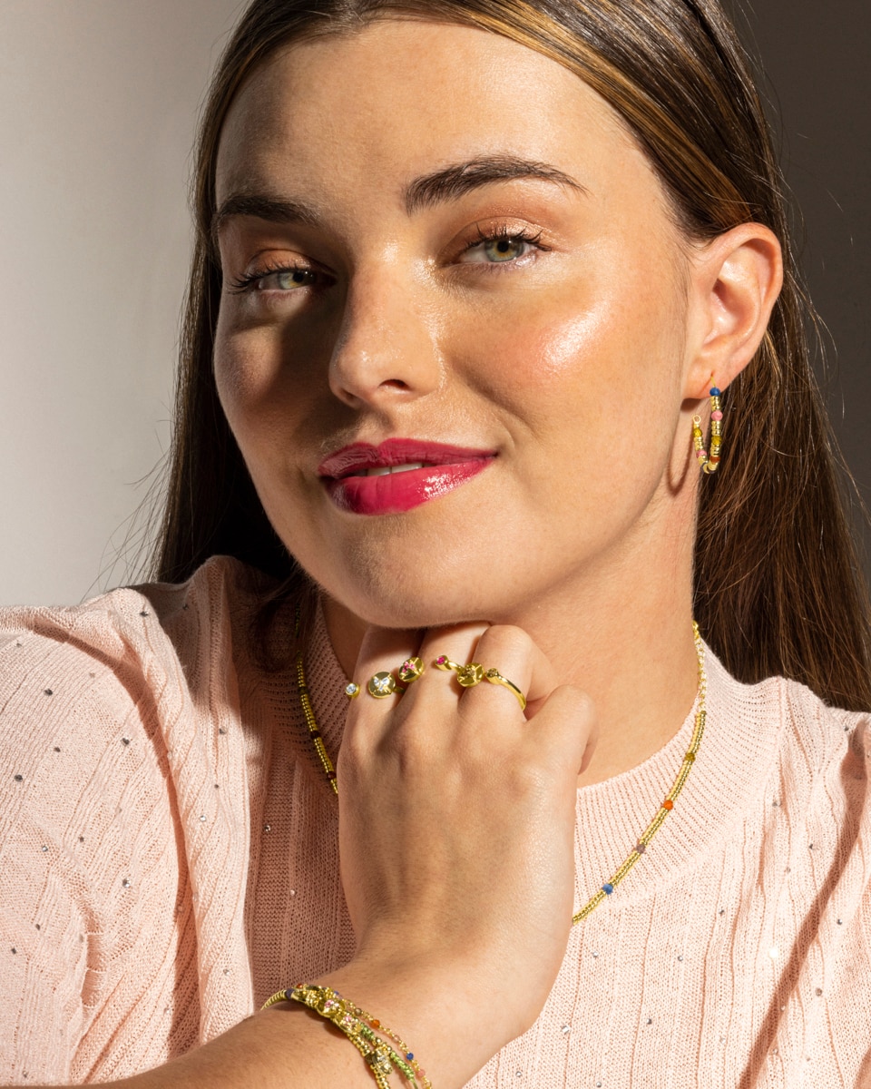 Brincos Pide Un Deseo de Prata de Lei 925 Acabados em Ouro Amarelo de 18 Quilates com Cristal Multicolor Ouro-2