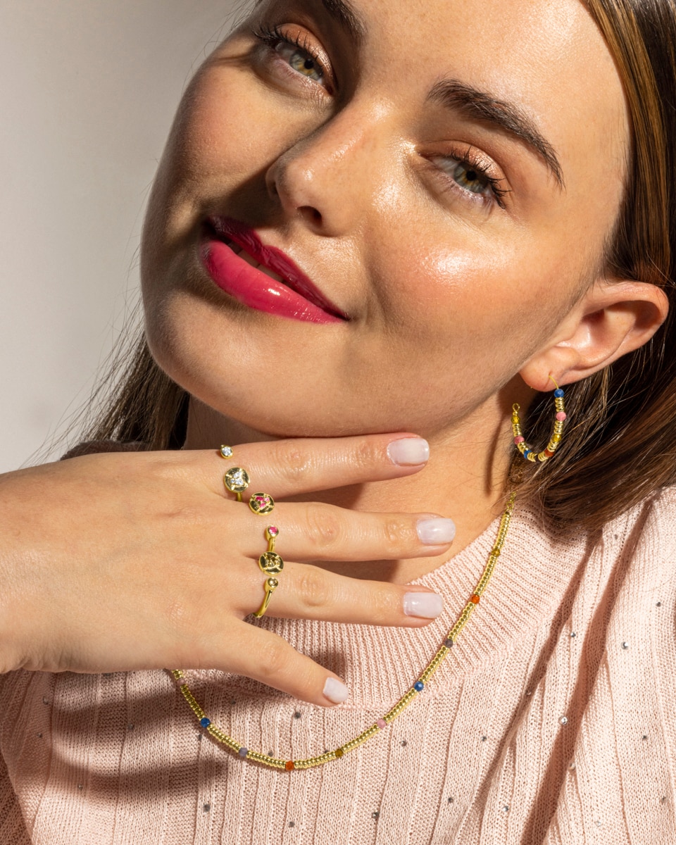 Brincos Pide Un Deseo de Prata de Lei 925 Acabados em Ouro Amarelo de 18 Quilates com Cristal Multicolor Ouro-5