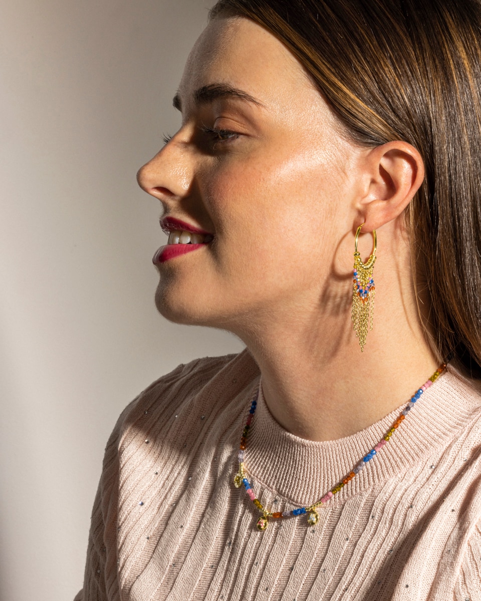 Brincos de Aro Pide Un Deseo de Prata de Lei 925 com Acabamento em Ouro de 18 Quilates e Cristal Multicolor Ouro-2