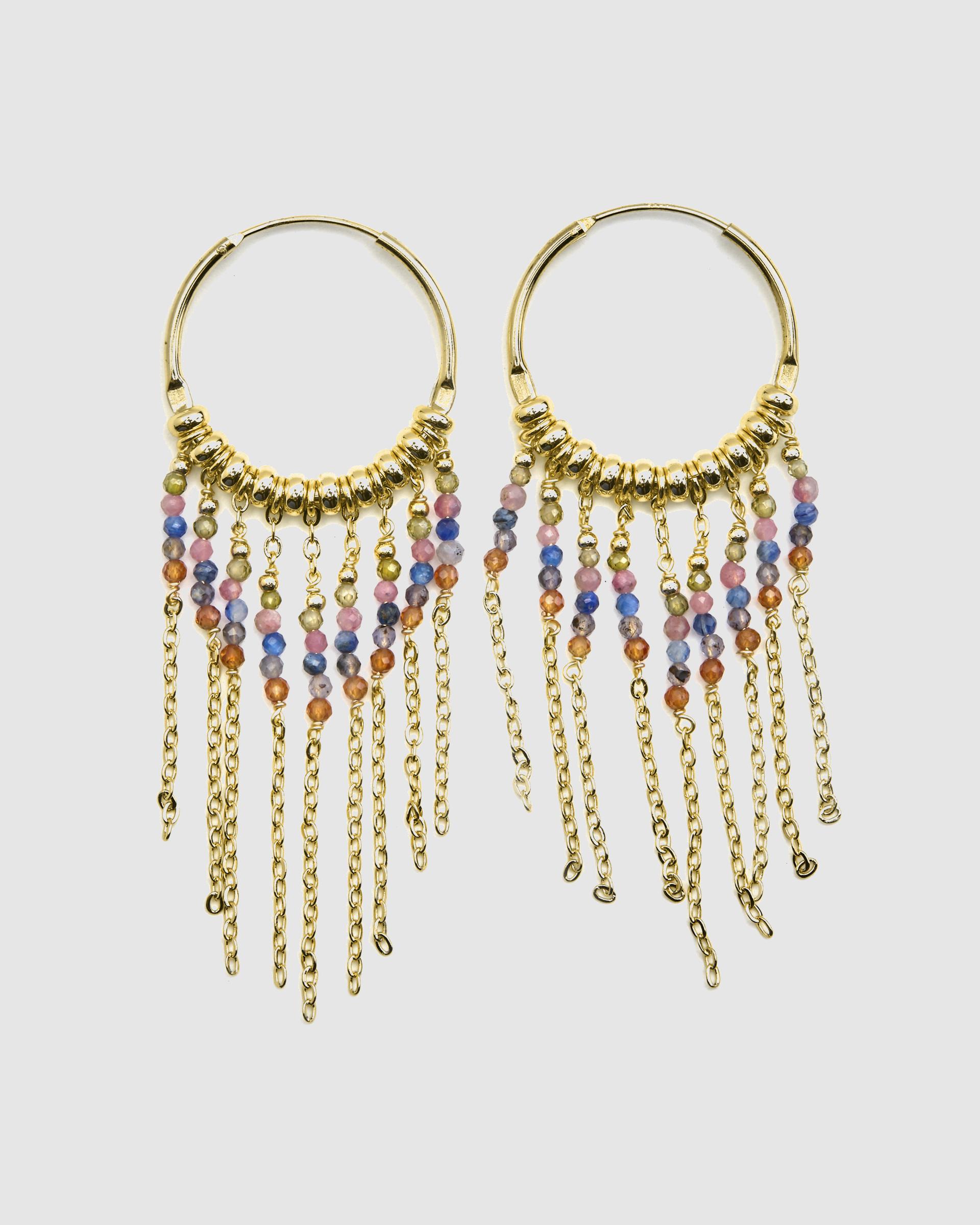 Brincos de Aro Pide Un Deseo de Prata de Lei 925 com Acabamento em Ouro de 18 Quilates e Cristal Multicolor Ouro-3