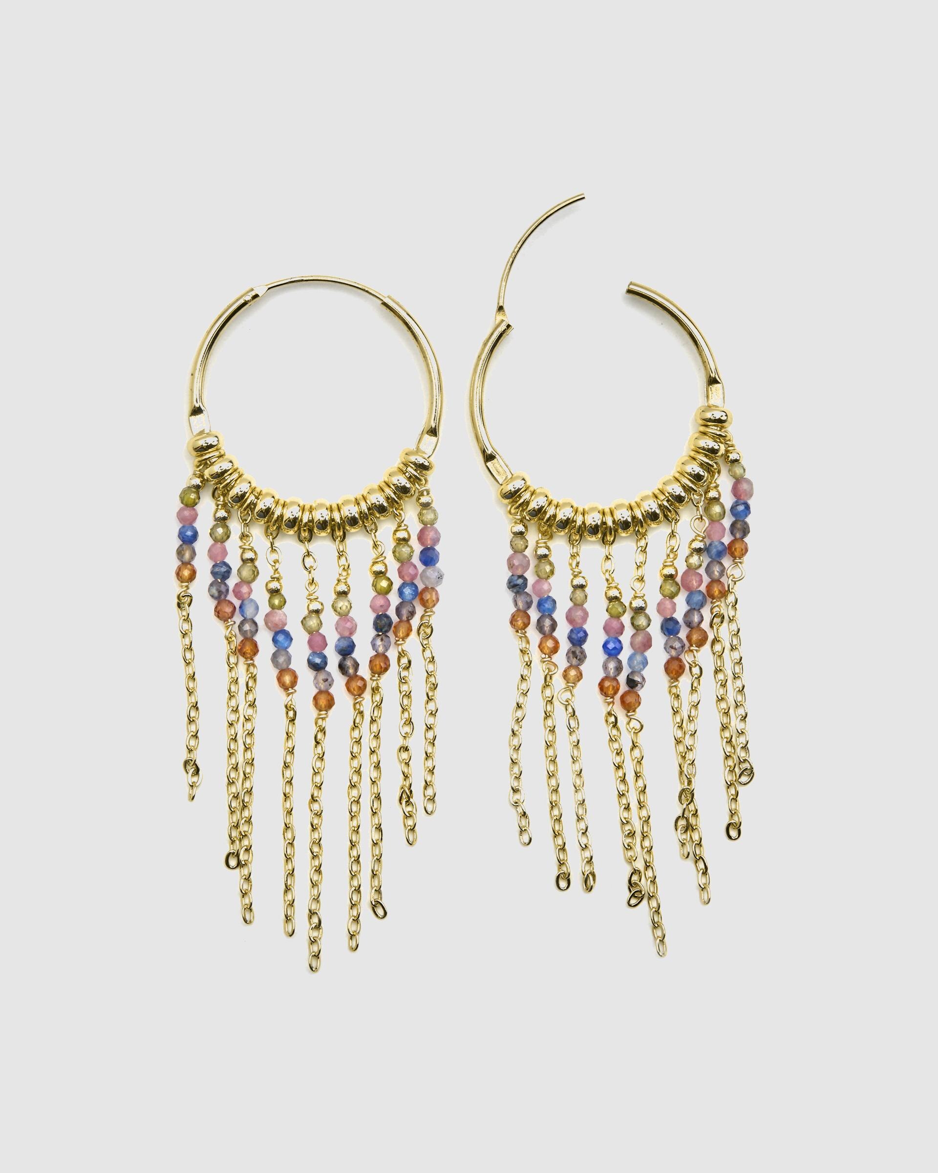 Brincos de Aro Pide Un Deseo de Prata de Lei 925 com Acabamento em Ouro de 18 Quilates e Cristal Multicolor Ouro-6