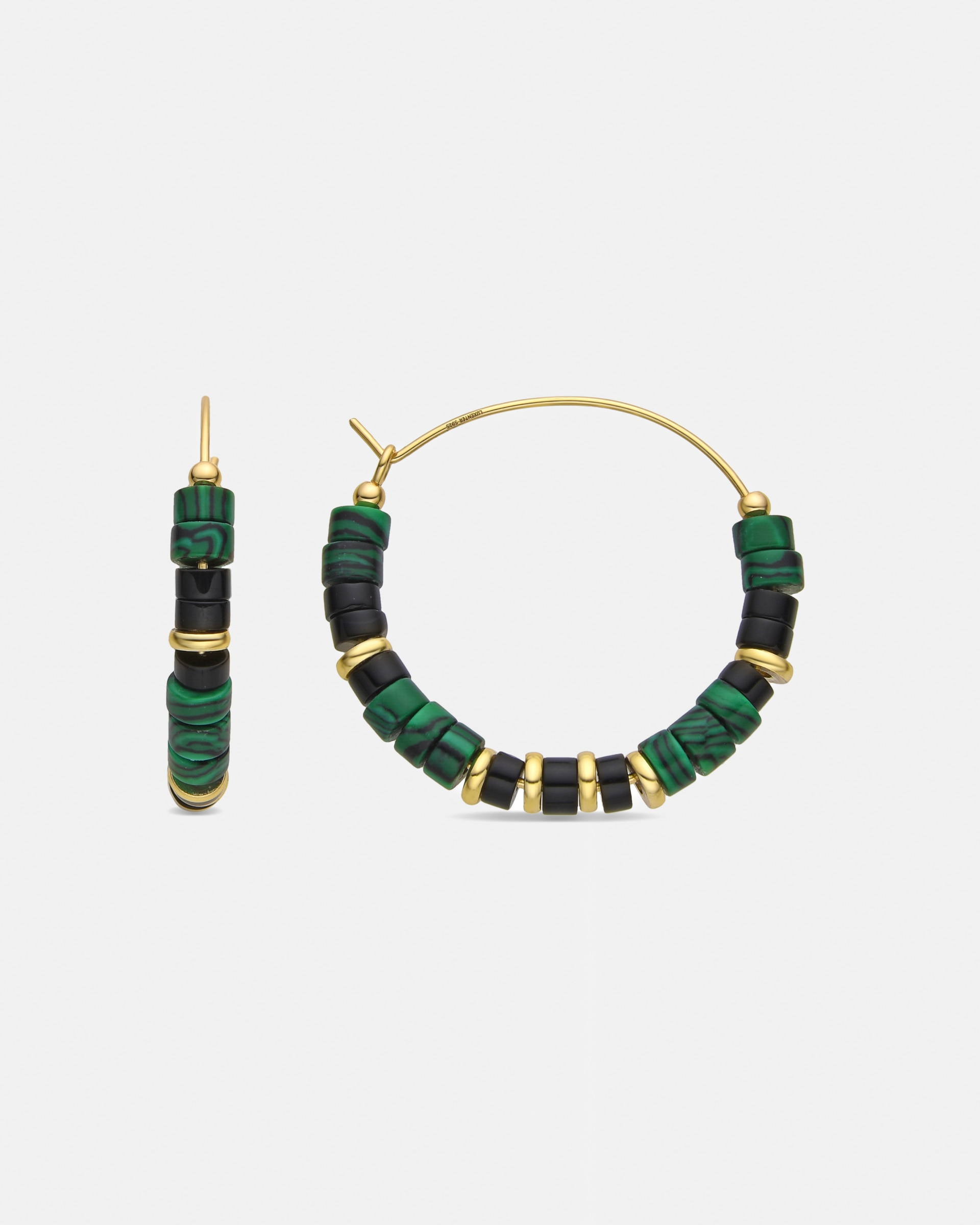Brincos Trendy de Prata de Lei 925 com Acabamento em Ouro Amarelo de 18 Quilates e Malaquita Ouro-1