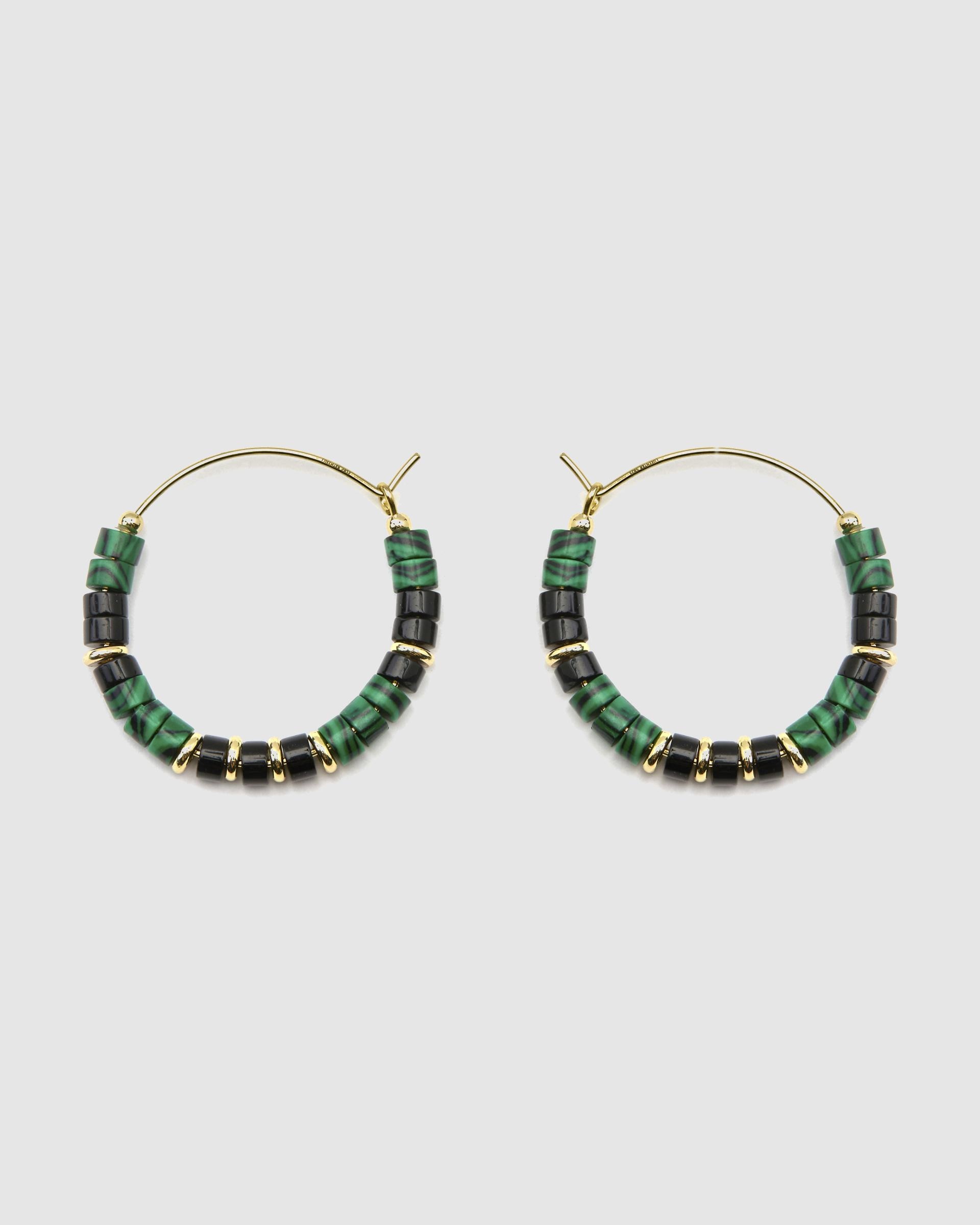 Brincos Trendy de Prata de Lei 925 com Acabamento em Ouro Amarelo de 18 Quilates e Malaquita Ouro-3