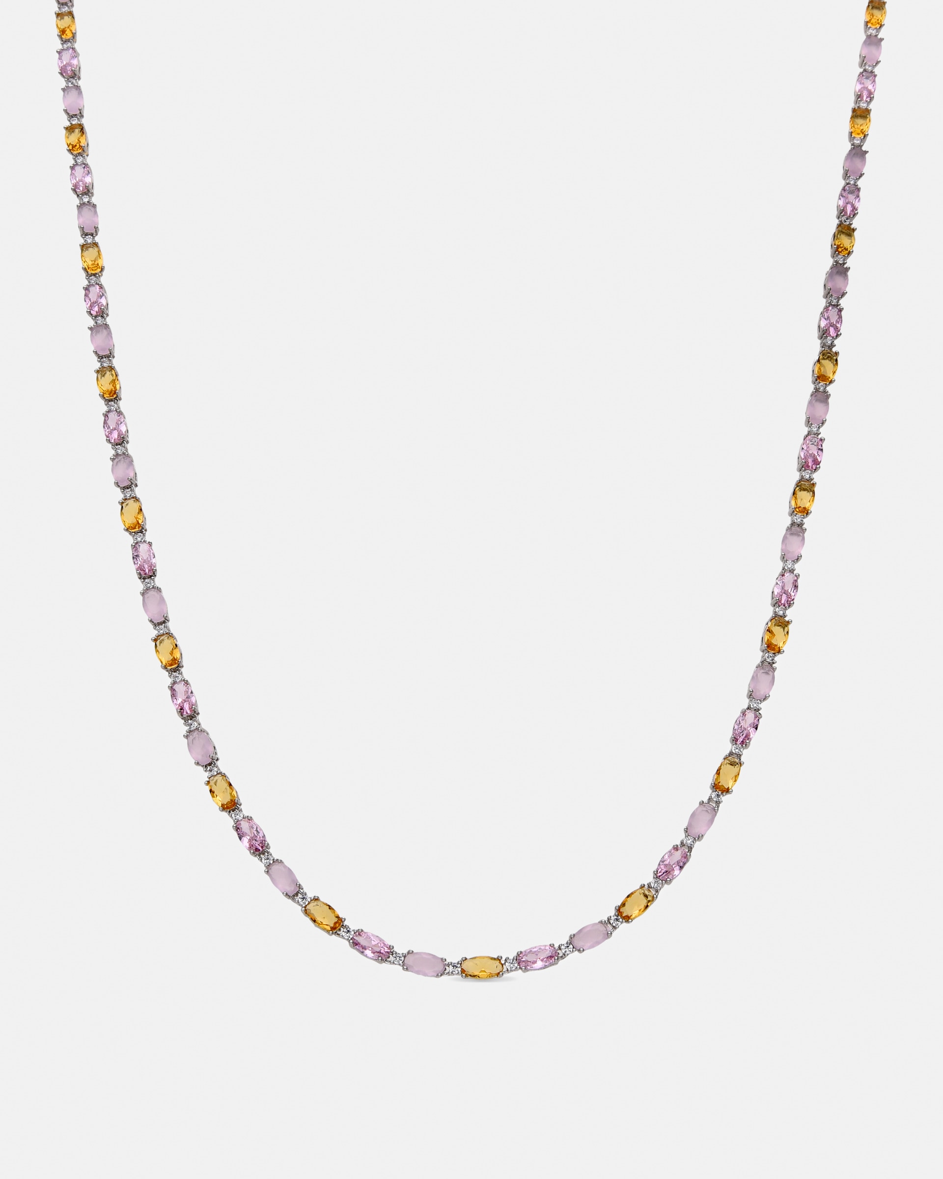 Colar Momentos para Brilhar de Prata de Lei 925 com Acabamento em Ródio e Quartzo Hidrotermal Rosa Roxo-1