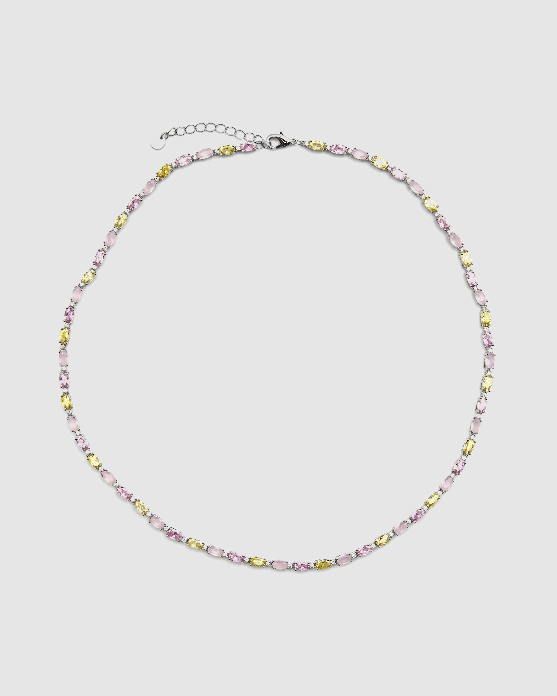 Colar Momentos para Brilhar de Prata de Lei 925 com Acabamento em Ródio e Quartzo Hidrotermal Rosa Roxo-2