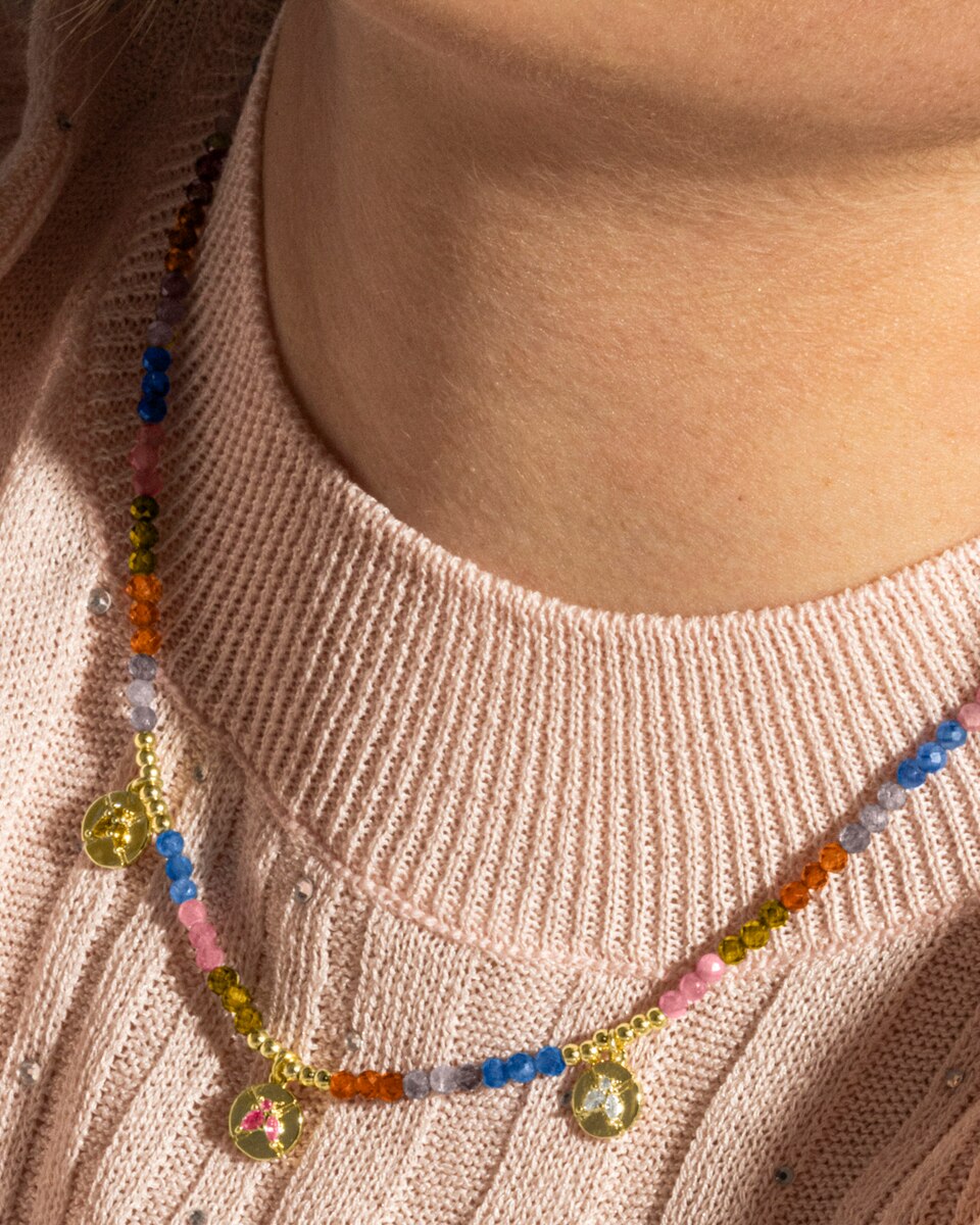 Colar Pide Un Deseo de Prata de Lei 925 com Acabamento em Ouro de 18 Quilates e Cristal Multicolor Ouro-4