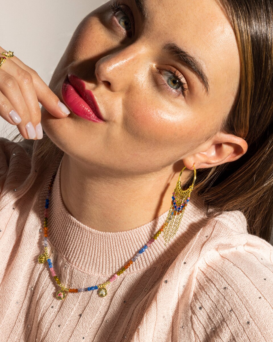 Colar Pide Un Deseo de Prata de Lei 925 com Acabamento em Ouro de 18 Quilates e Cristal Multicolor Ouro-5