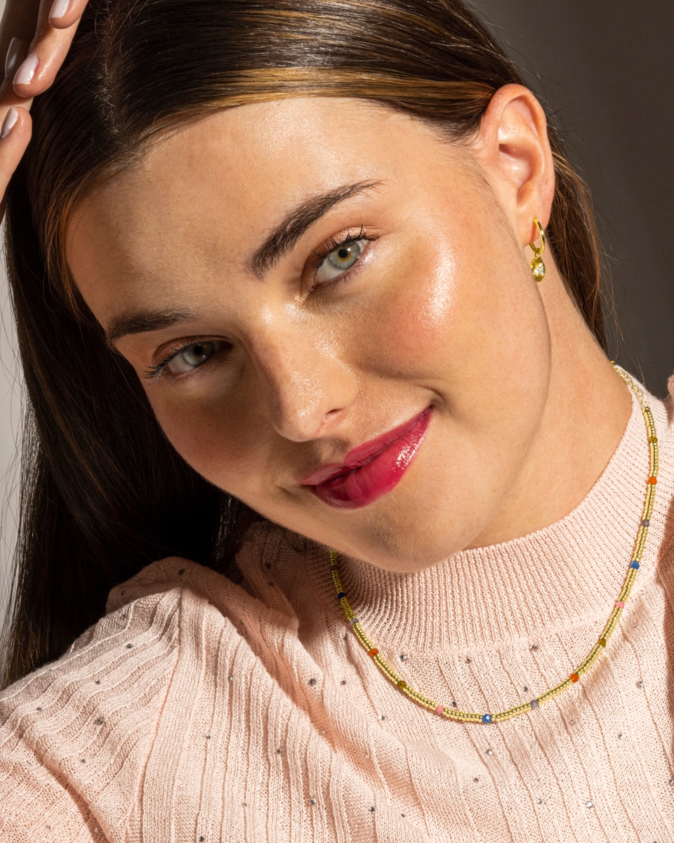 Colar Pide Un Deseo de Prata de Lei 925 com Acabamento em Ouro Amarelo de 18 Quilates e Cristal Multicolor Ouro-5