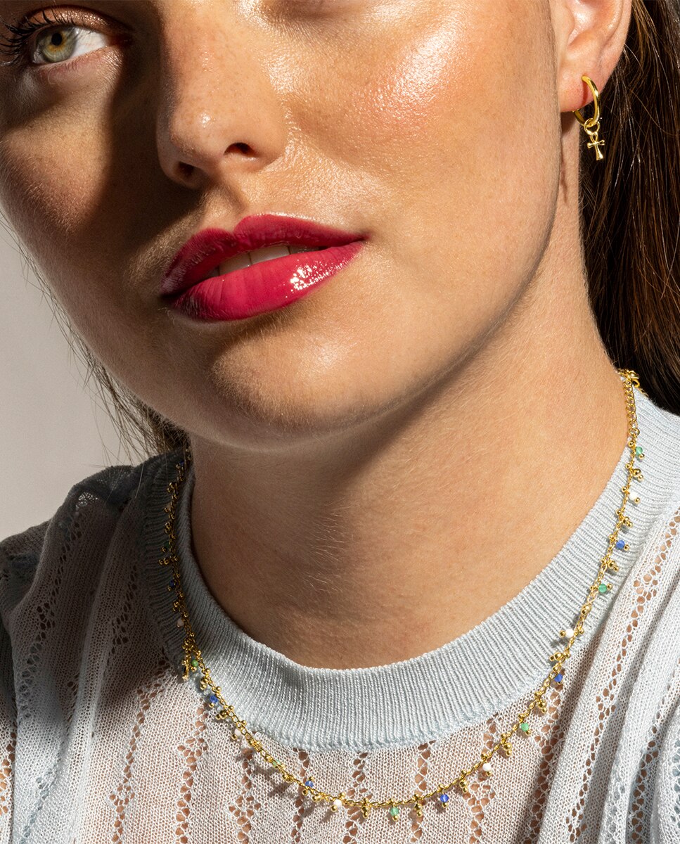 Colar Pide Un Deseo de Prata de Lei 925 com Acabamento em Ouro Amarelo de 18 Quilates e Cristal Multicolor Ouro-2