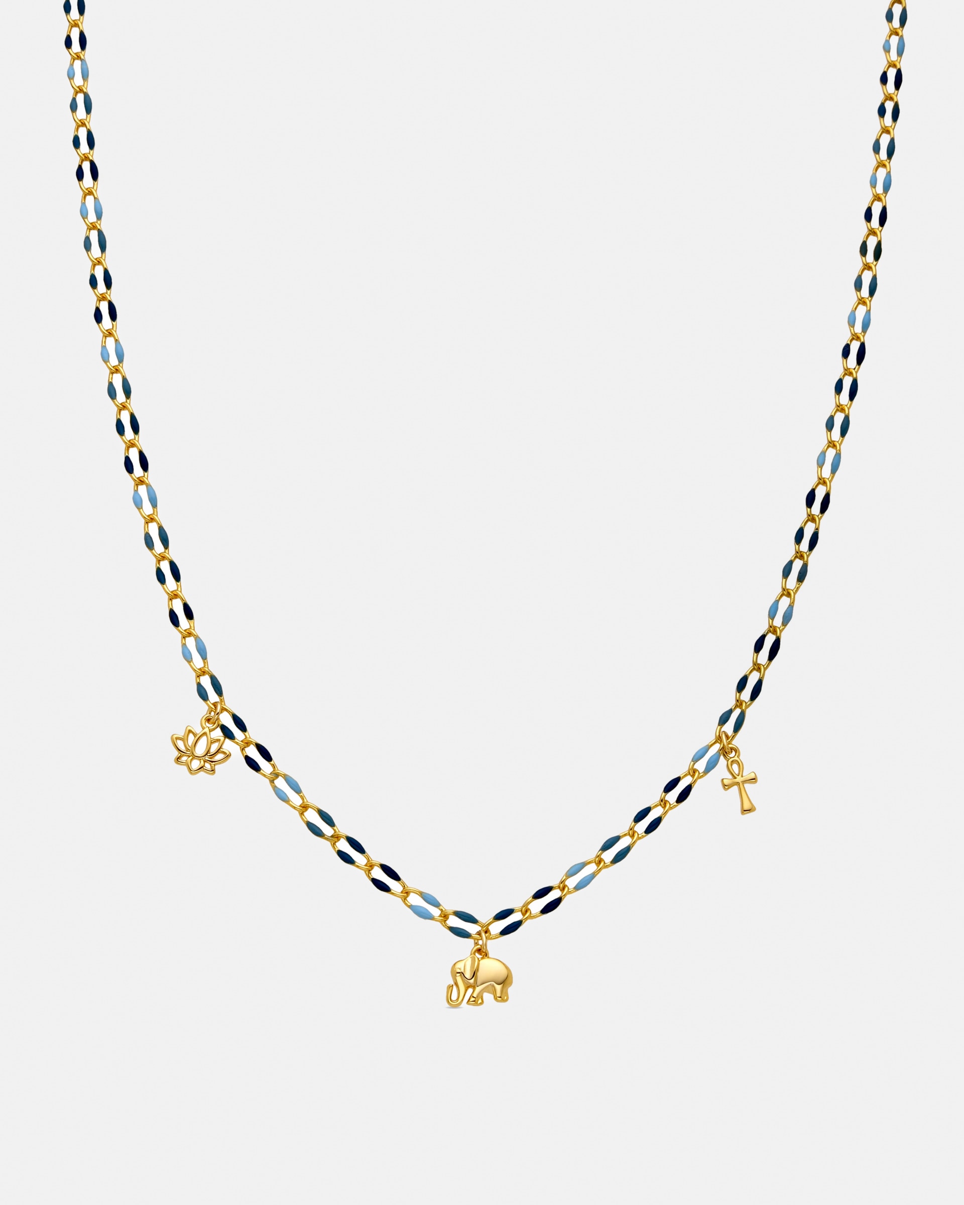 Colar Pide Un Deseo de Prata de Lei 925 com Acabamento em Ouro Amarelo de 18 Quilates e Lacado Azul Ouro-1