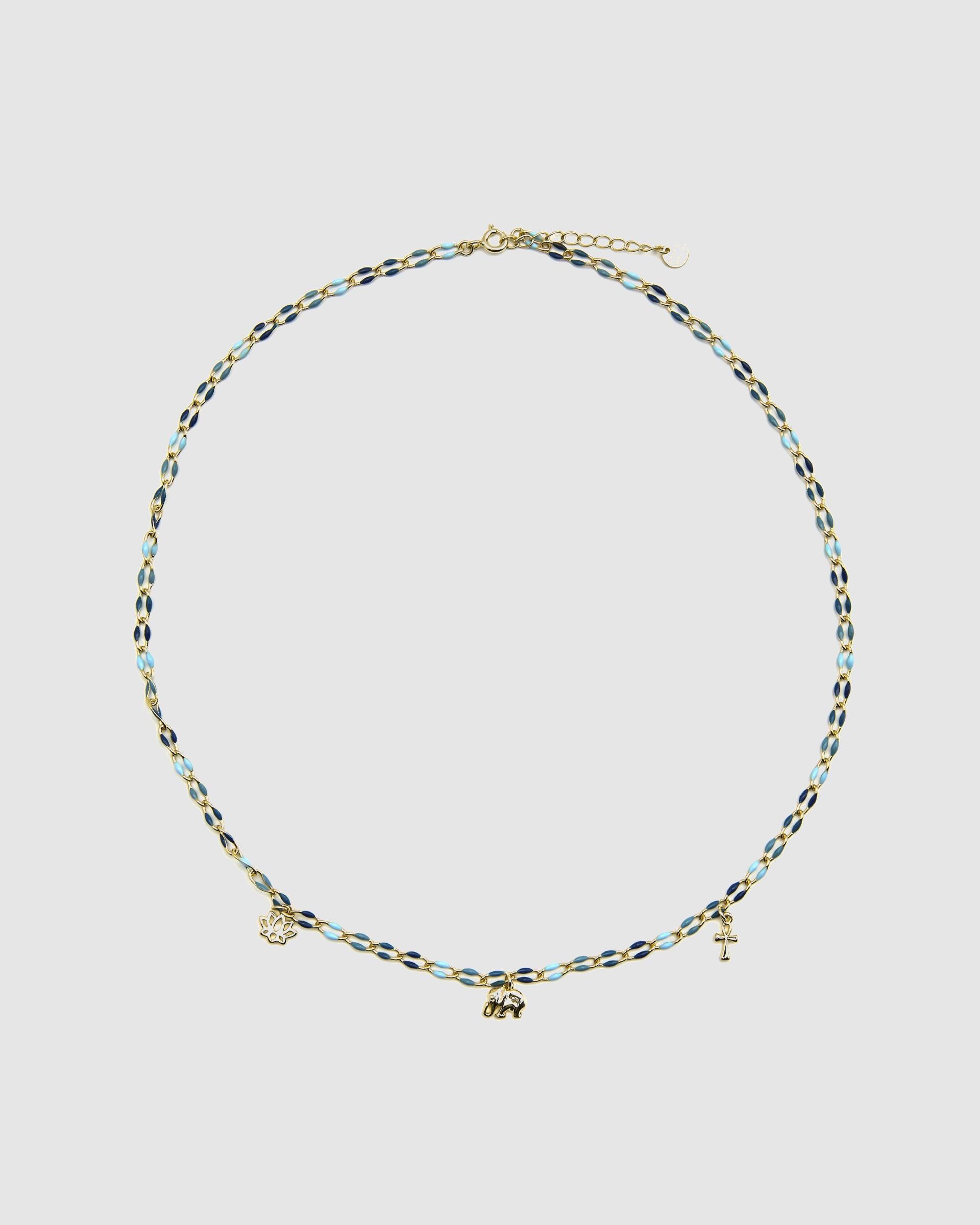 Colar Pide Un Deseo de Prata de Lei 925 com Acabamento em Ouro Amarelo de 18 Quilates e Lacado Azul Ouro-3