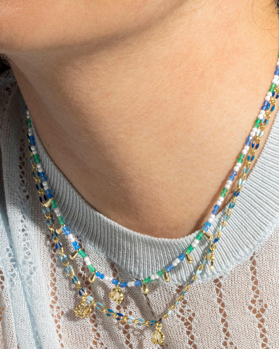 Colar Pide Un Deseo de Prata de Lei 925 com Acabamento em Ouro Amarelo de 18 Quilates e Lacado Azul Ouro-4