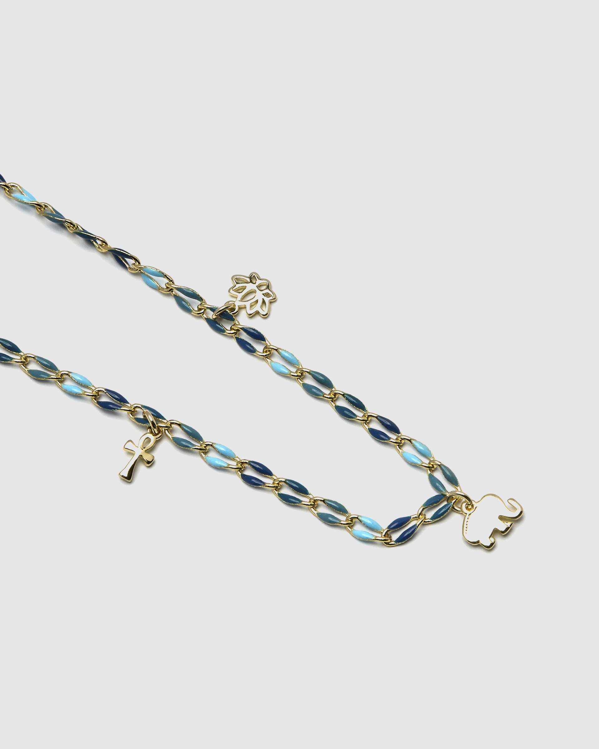 Colar Pide Un Deseo de Prata de Lei 925 com Acabamento em Ouro Amarelo de 18 Quilates e Lacado Azul Ouro-6