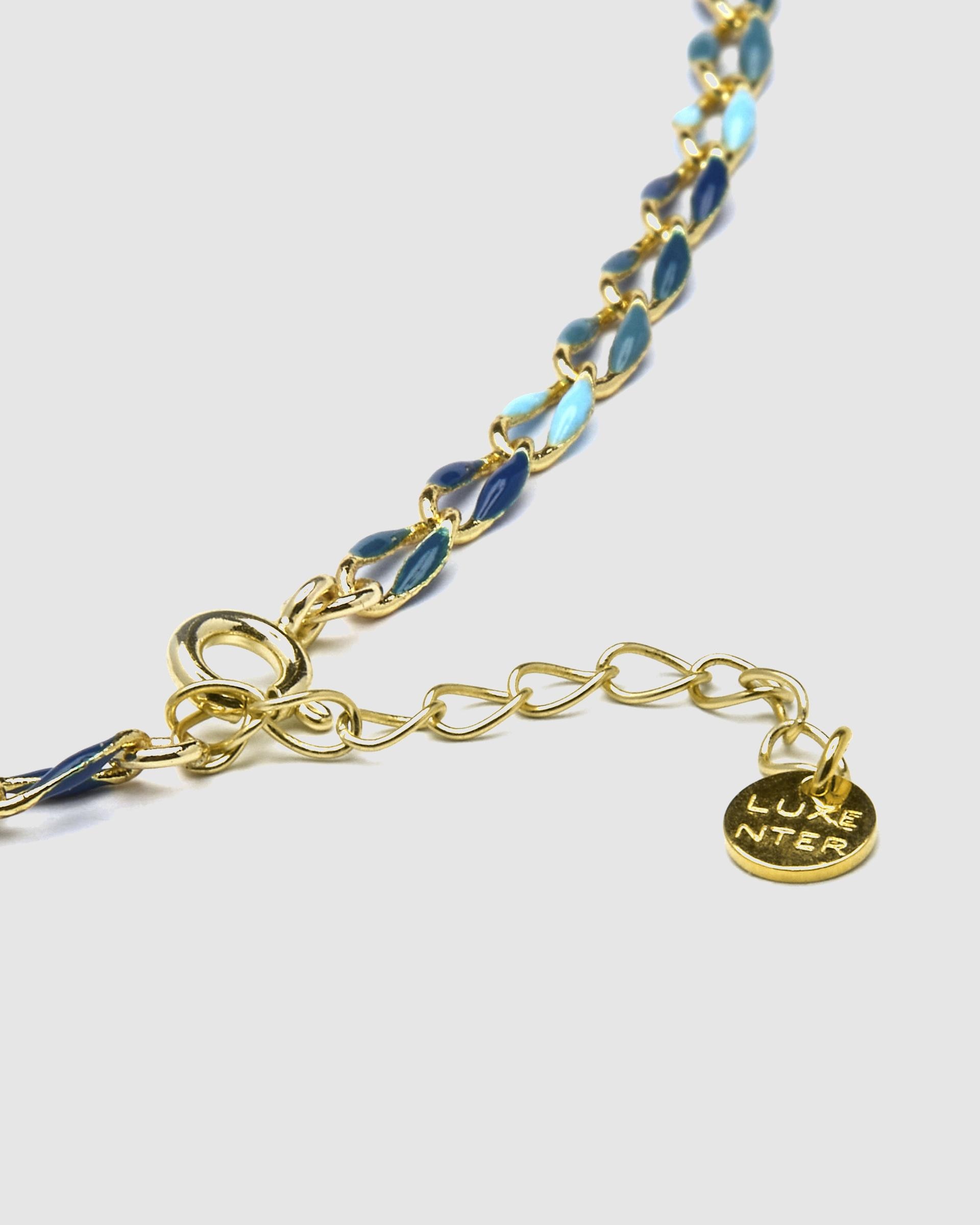 Colar Pide Un Deseo de Prata de Lei 925 com Acabamento em Ouro Amarelo de 18 Quilates e Lacado Azul Ouro-7