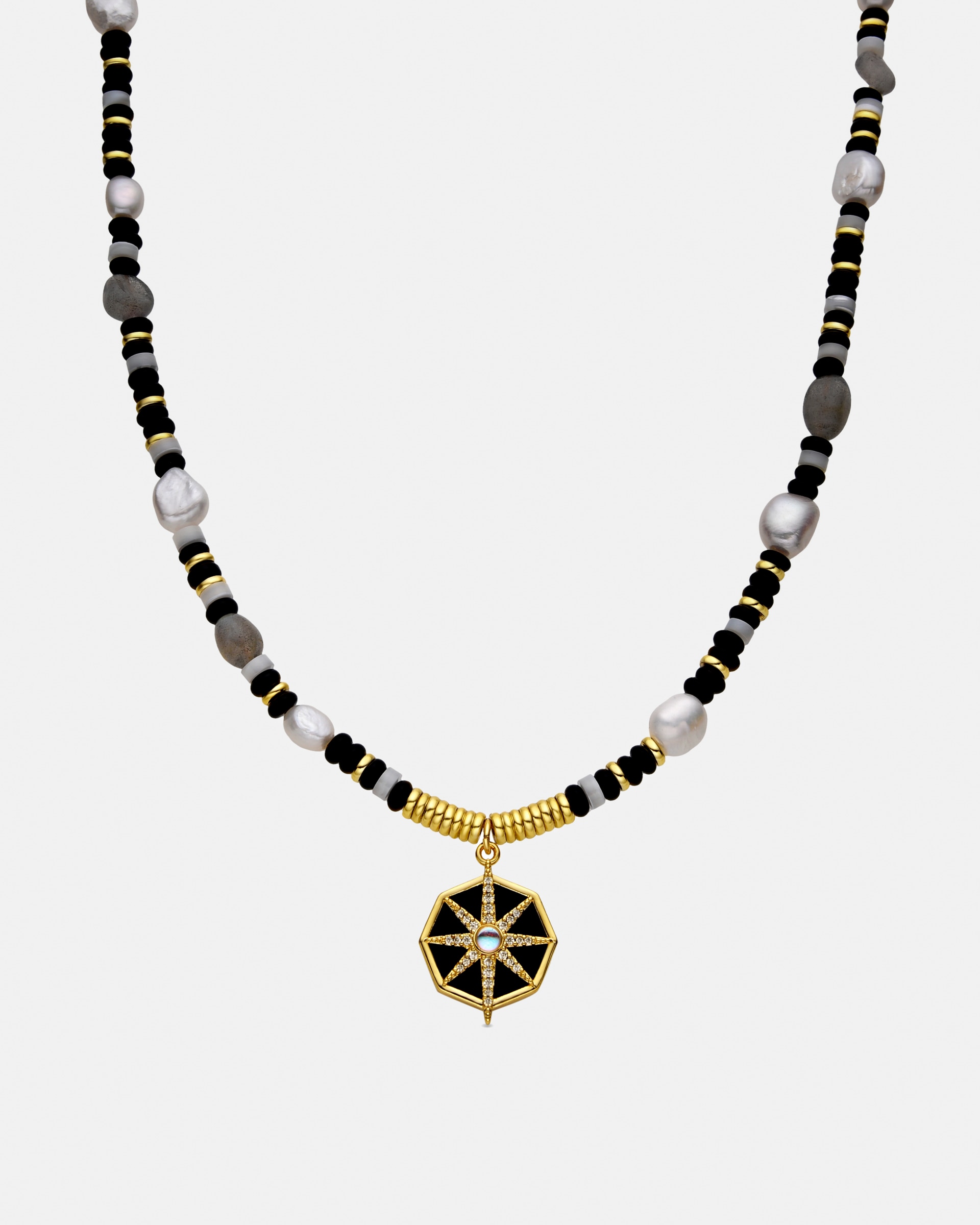 Colar Trendy de Prata de Lei 925 com Acabamento em Ouro Amarelo de 18 Quilates e Ónix Ouro / Prata-1