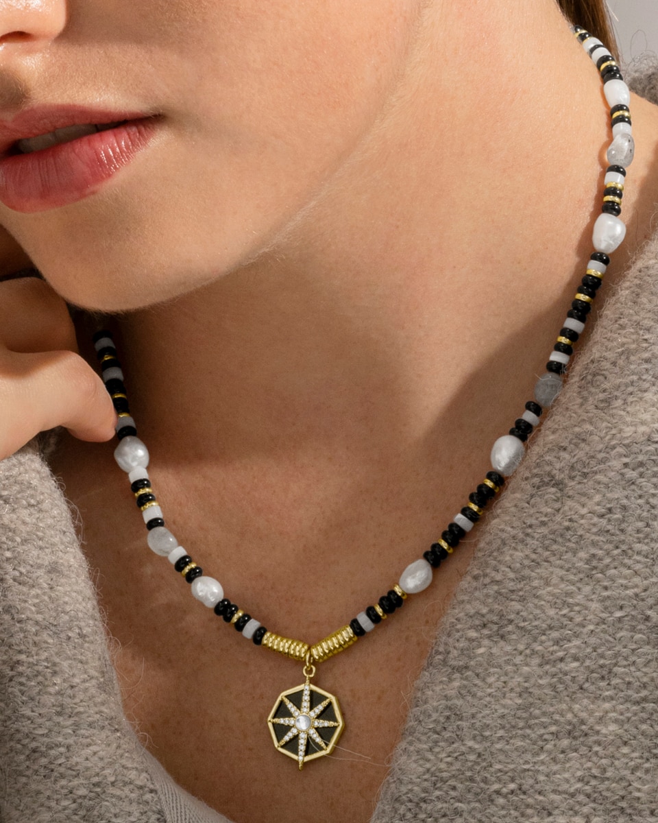 Colar Trendy de Prata de Lei 925 com Acabamento em Ouro Amarelo de 18 Quilates e Ónix Ouro / Prata-4