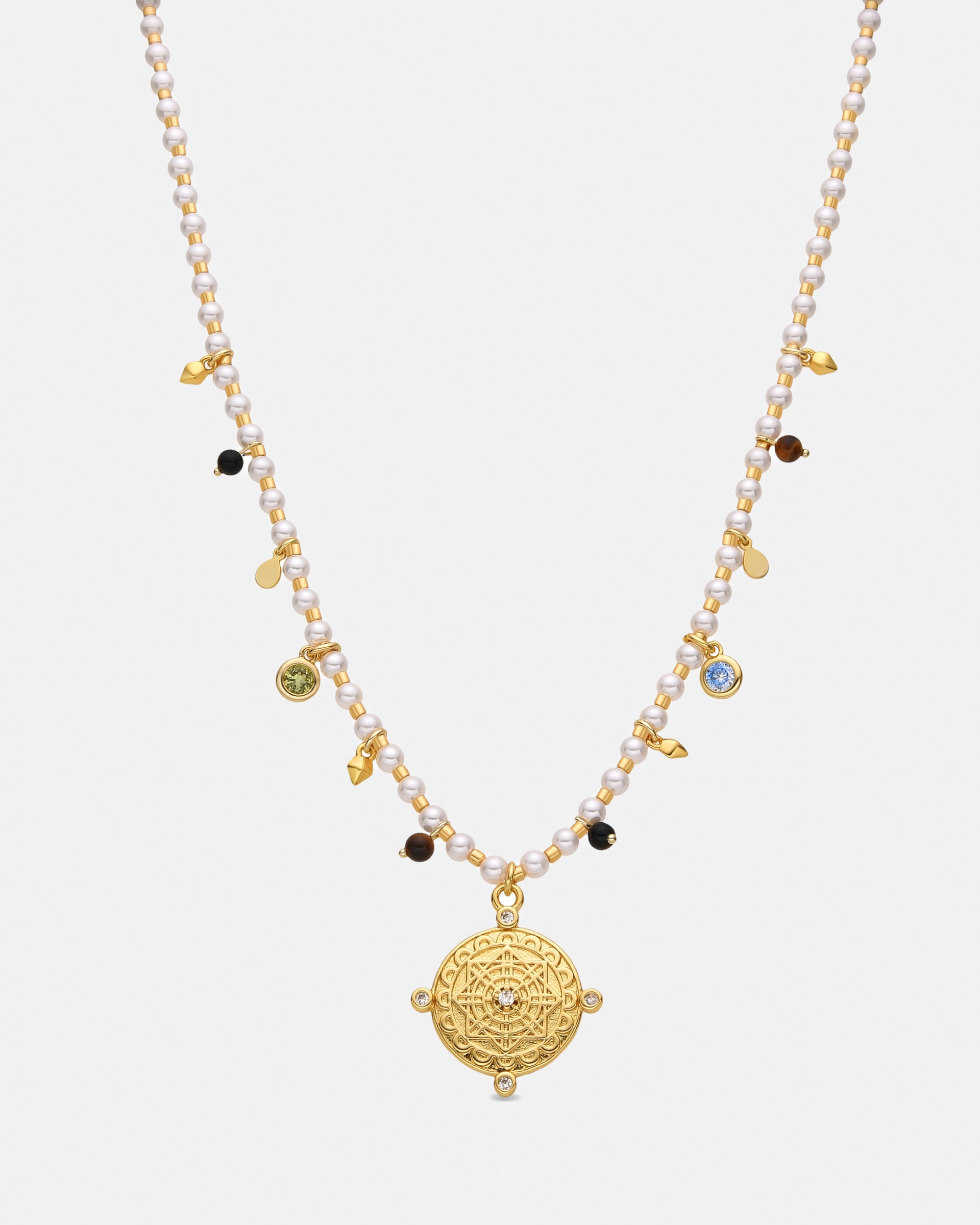 Colar Trendy de Prata de Lei 925 com Acabamento em Ouro Amarelo de 18 Quilates e Pérola Branca Ouro-1