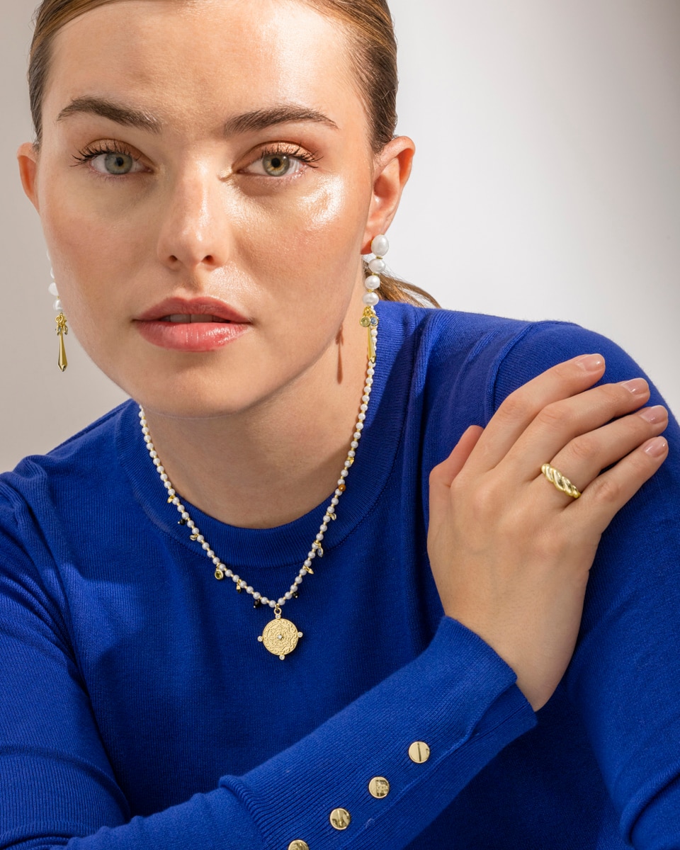 Colar Trendy de Prata de Lei 925 com Acabamento em Ouro Amarelo de 18 Quilates e Pérola Branca Ouro-2