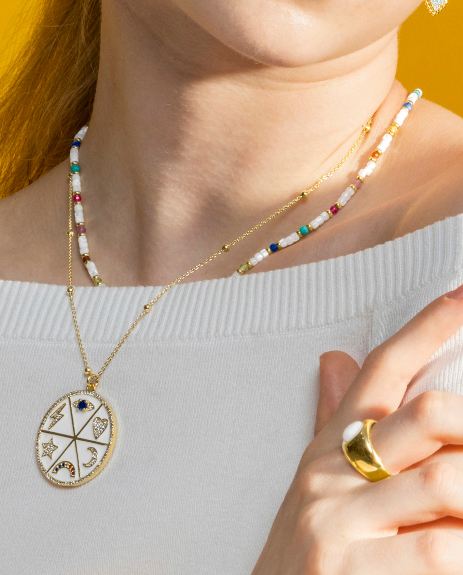 Colar Boho com Acabamento em Ouro Amarelo de 18 Quilates e Madrepérola Branca Branco-4