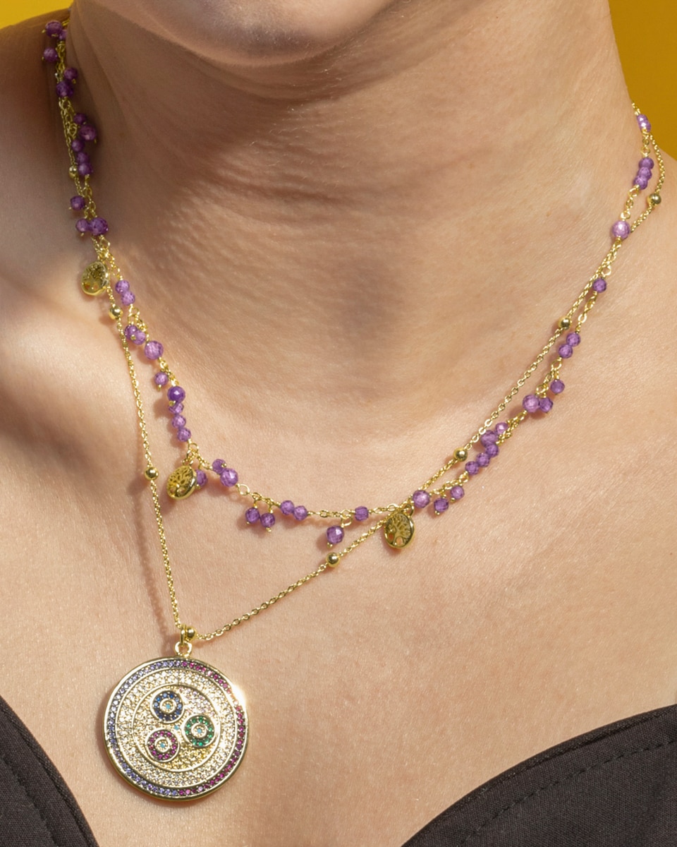 Colar Boho com Acabamento em Ouro Amarelo de 18 Quilates com Zirconita Multicolor Ouro-4