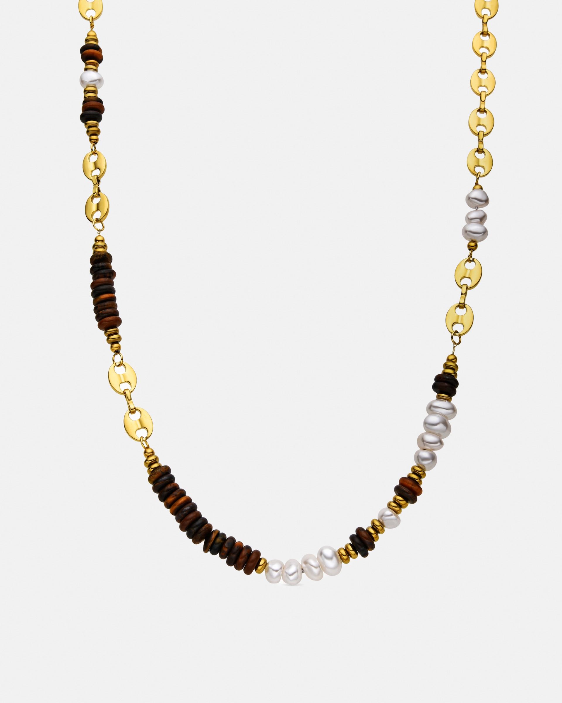 Colar Boho de Aço com Acabamento em Ouro Amarelo de 18 Quilates e Olho de Tigre Ouro-1