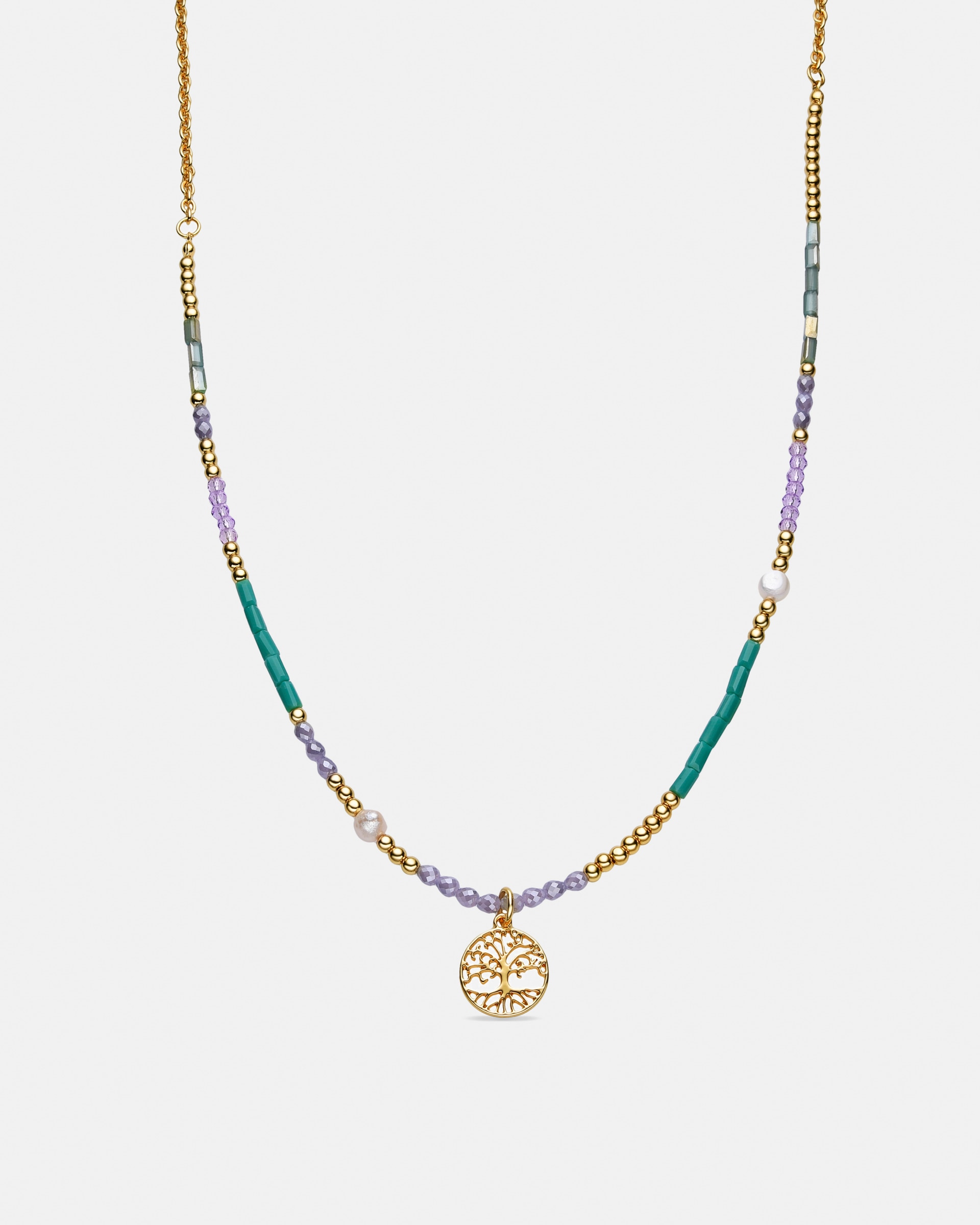 Colar Boho com Acabamento em Ouro Amarelo de 18 Quilates com Cristal Azul Ouro-1