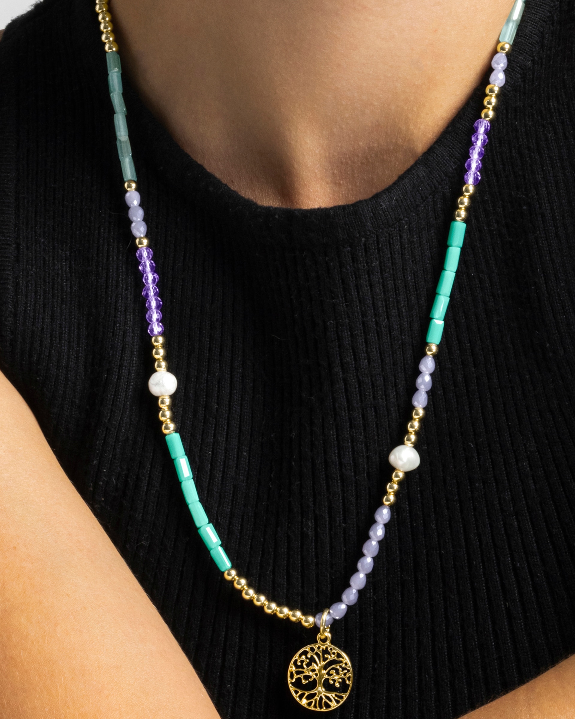 Colar Boho com Acabamento em Ouro Amarelo de 18 Quilates com Cristal Azul Ouro-3