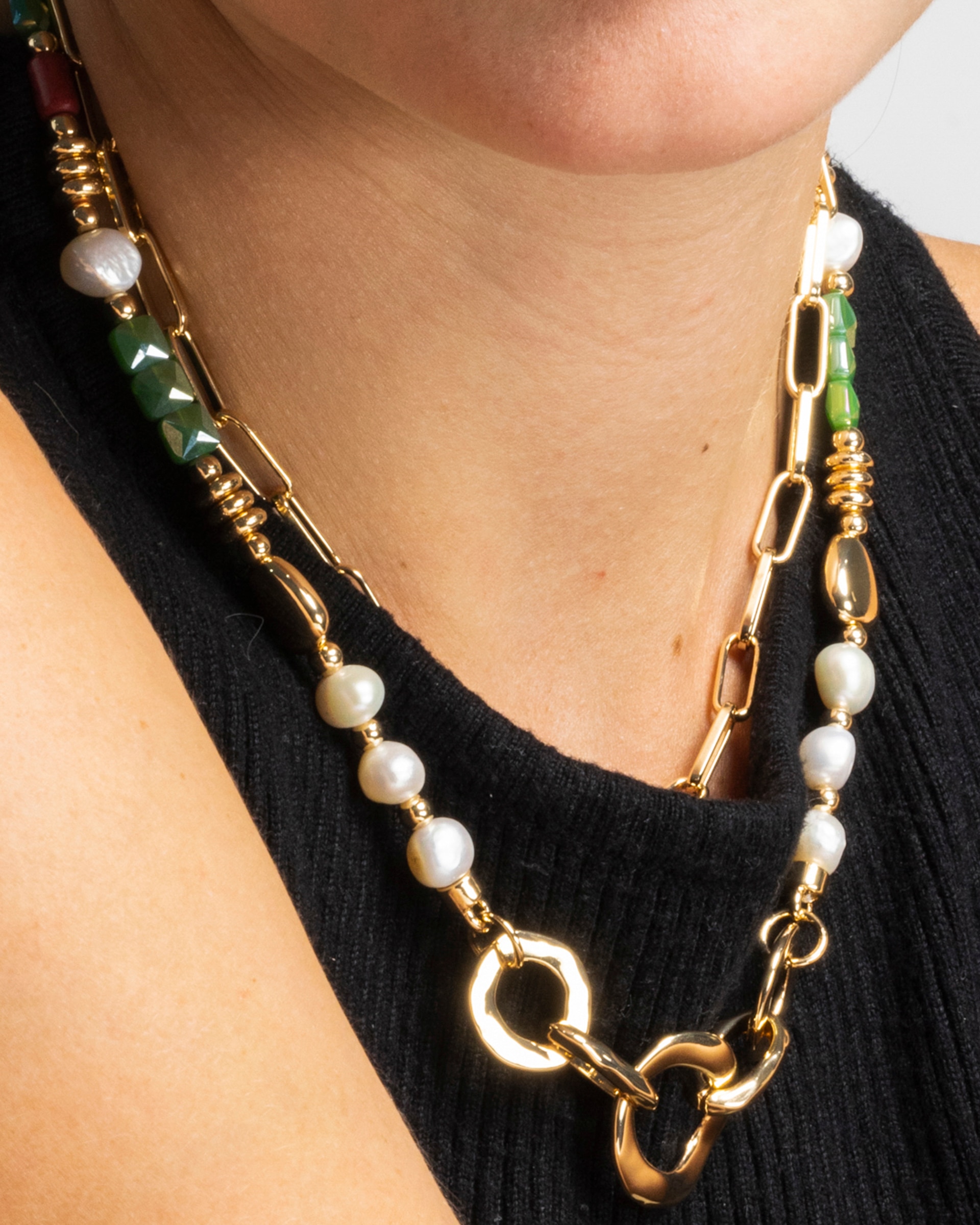 Colar Boho com Acabamento em Ouro de 18 Quilates com Pérola Branca Ouro-3