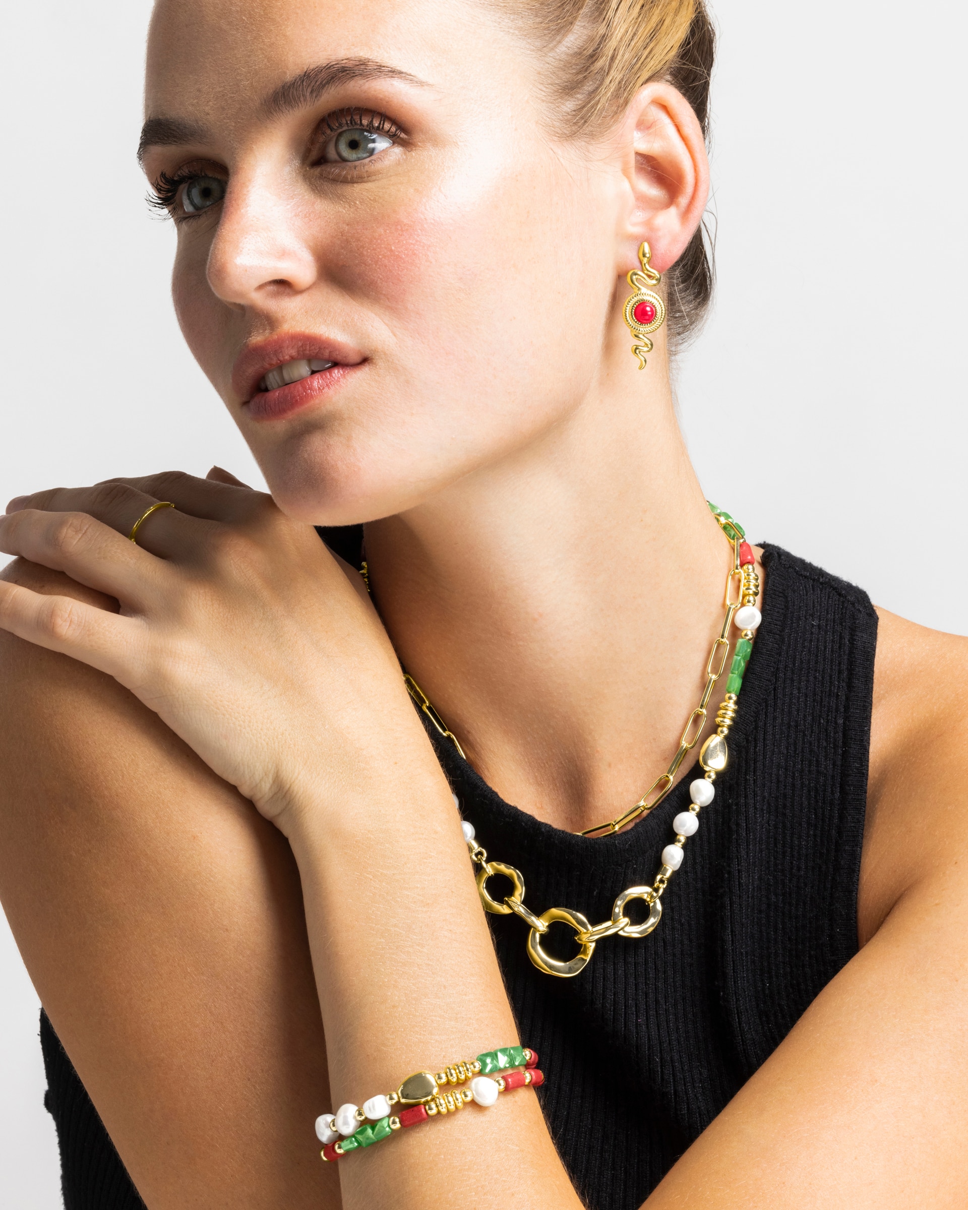 Colar Boho com Acabamento em Ouro de 18 Quilates com Pérola Branca Ouro-4