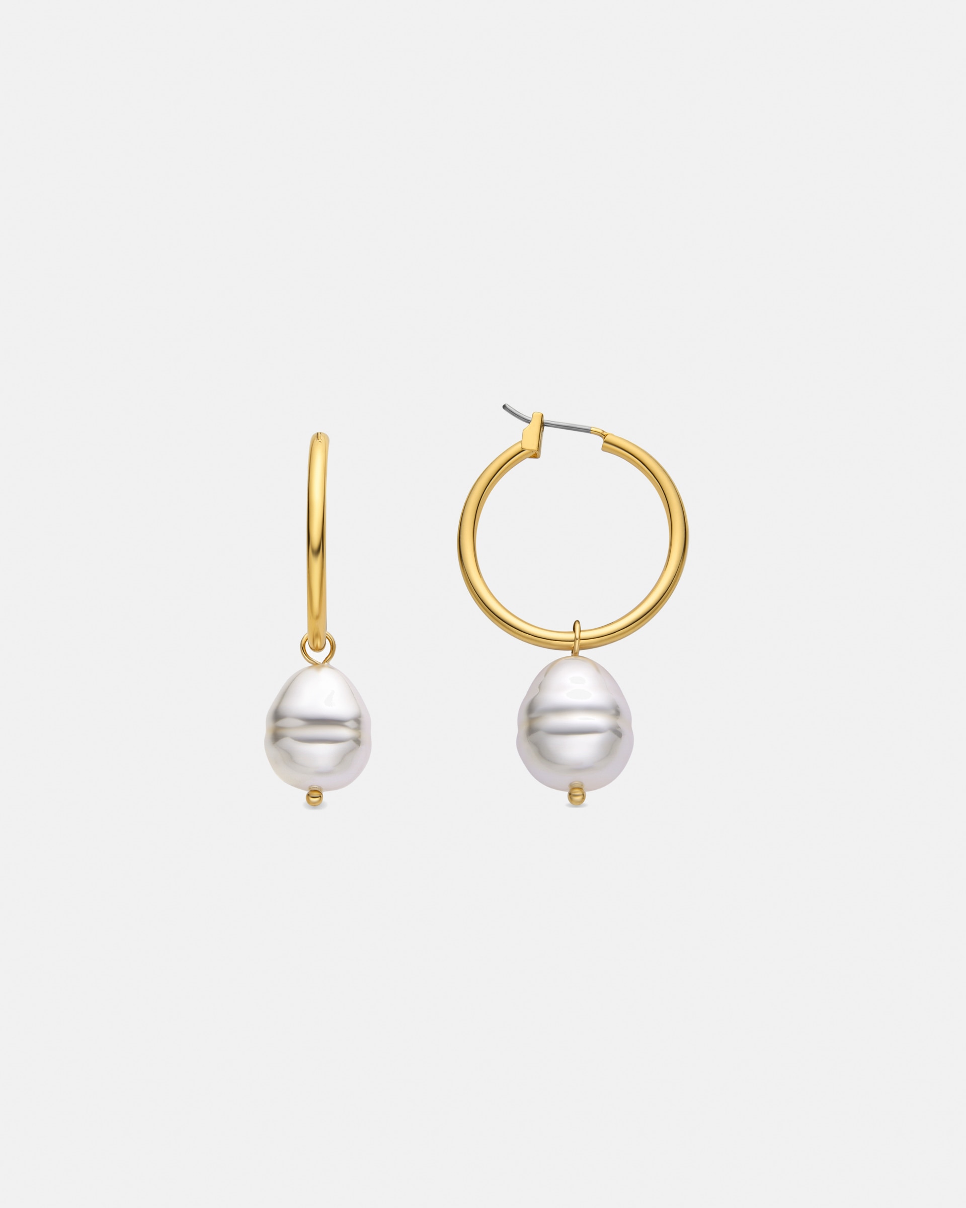 Brincos Basic Acabados em Ouro Amarelo de 18 Quilates com Pérola Branca Ouro-1
