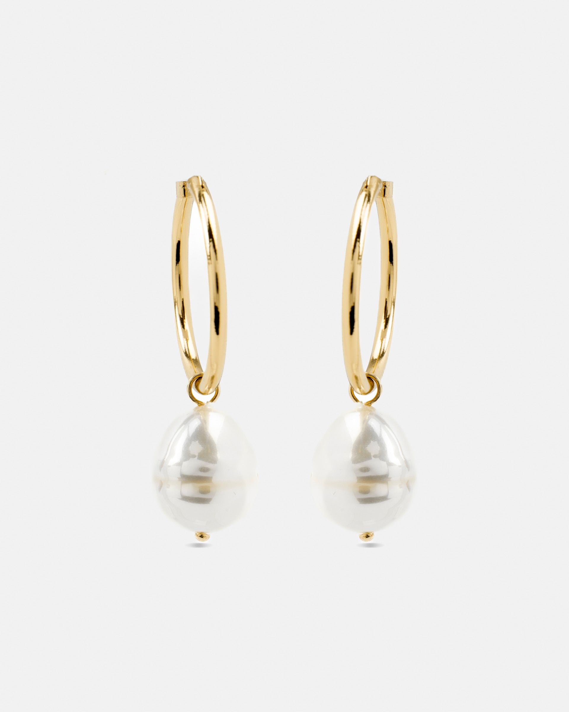 Brincos Basic Acabados em Ouro Amarelo de 18 Quilates com Pérola Branca Ouro-3