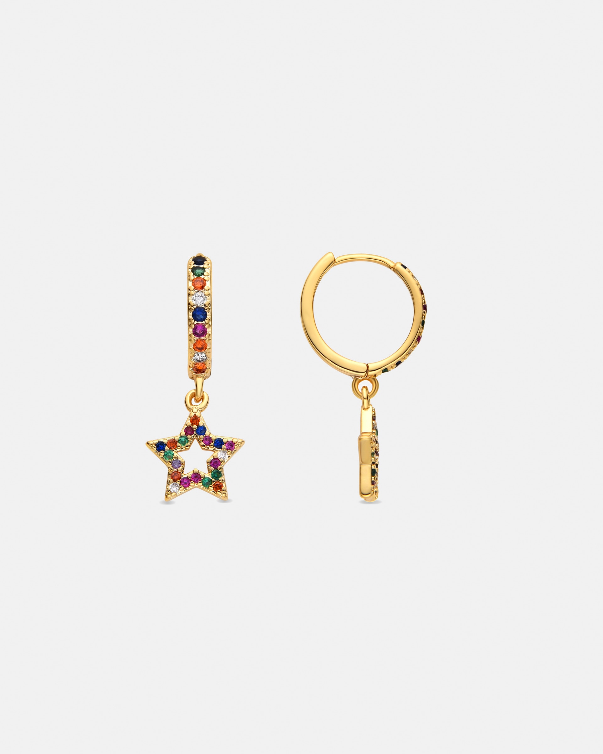Brincos Basic Acabados em Ouro Amarelo de 18 Quilates com Zirconita Multicolor Ouro-1