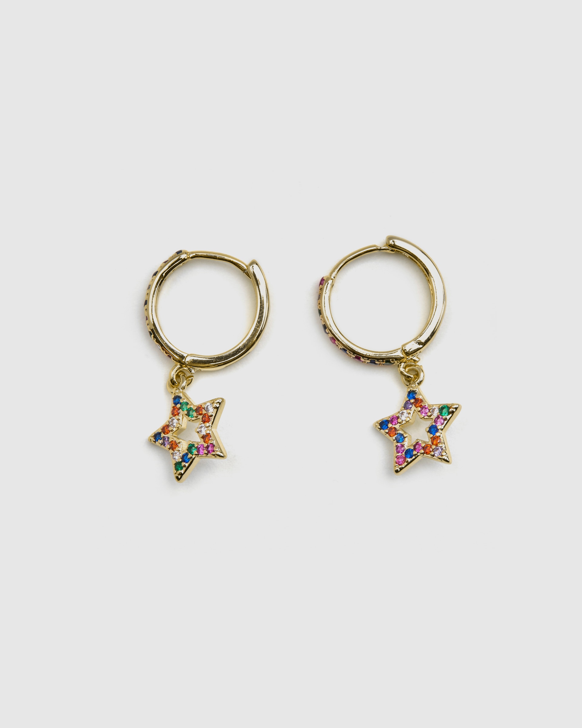 Brincos Basic Acabados em Ouro Amarelo de 18 Quilates com Zirconita Multicolor Ouro-3