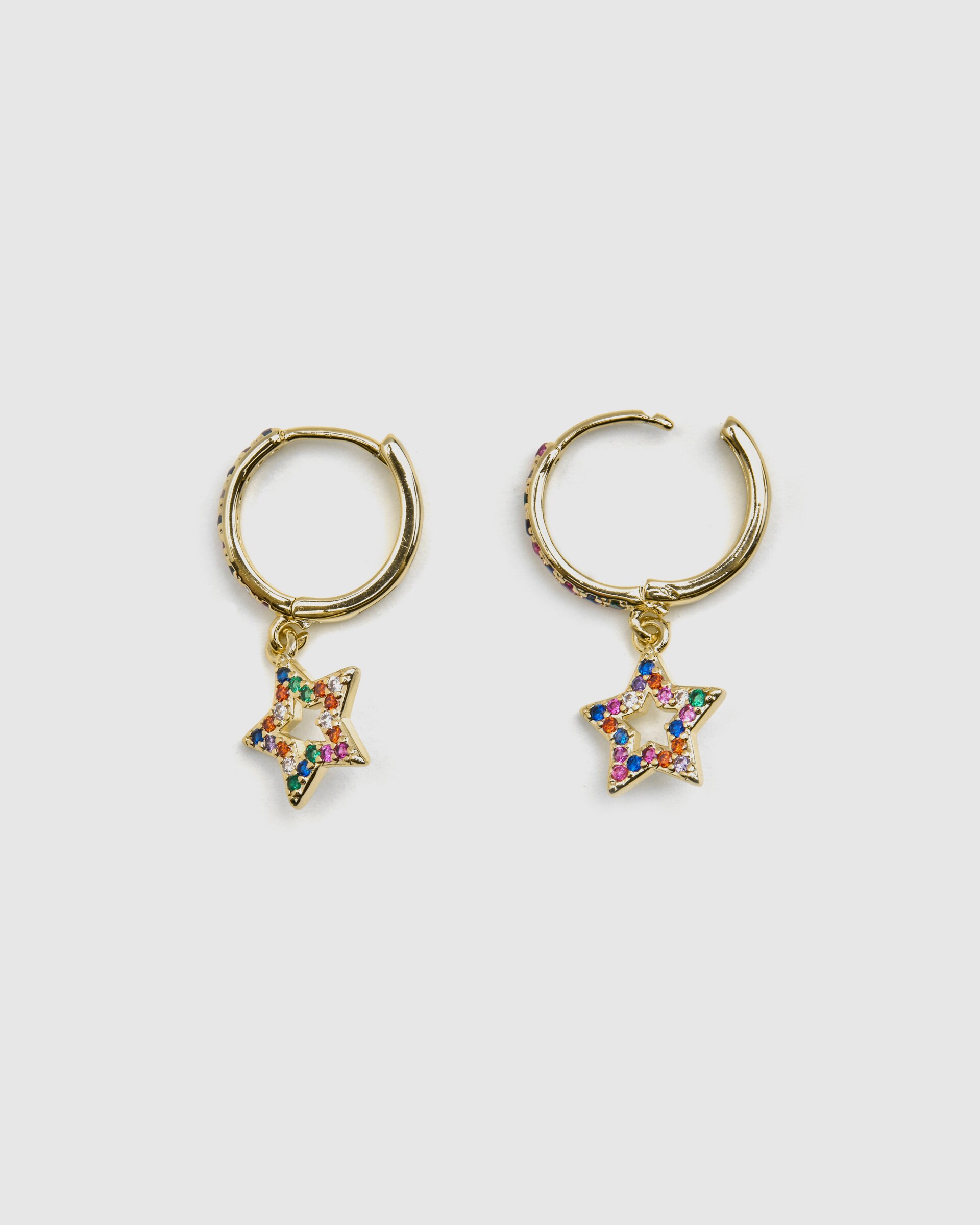 Brincos Basic Acabados em Ouro Amarelo de 18 Quilates com Zirconita Multicolor Ouro-6