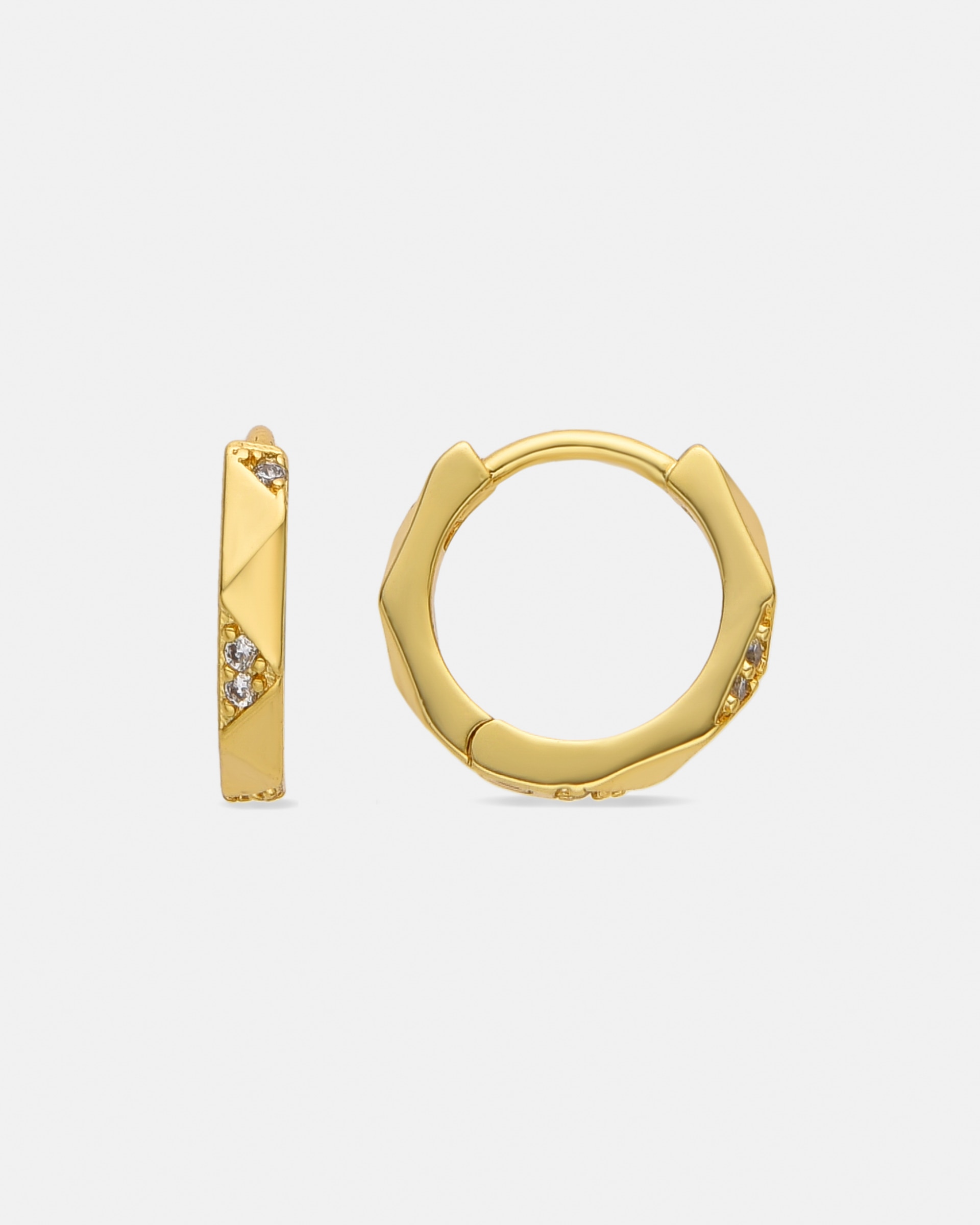 Brincos de Argola Basic Acabados em Ouro Amarelo de 18 Quilates com Zircônia Brilhante Ouro-1