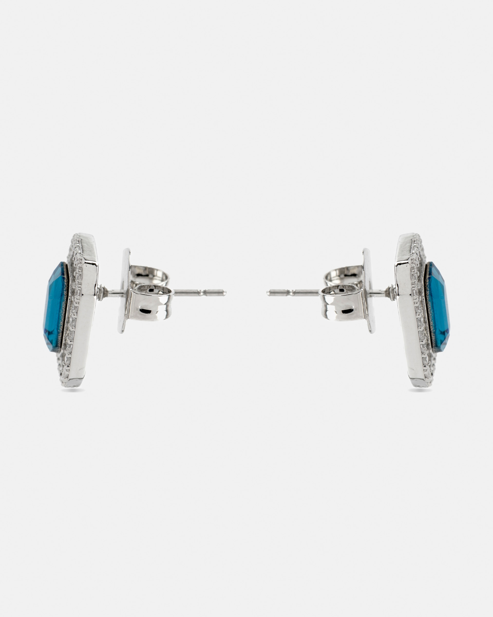 Brincos Basic Acabados em Ródio com Zircônia Topázio Azul Prata-3